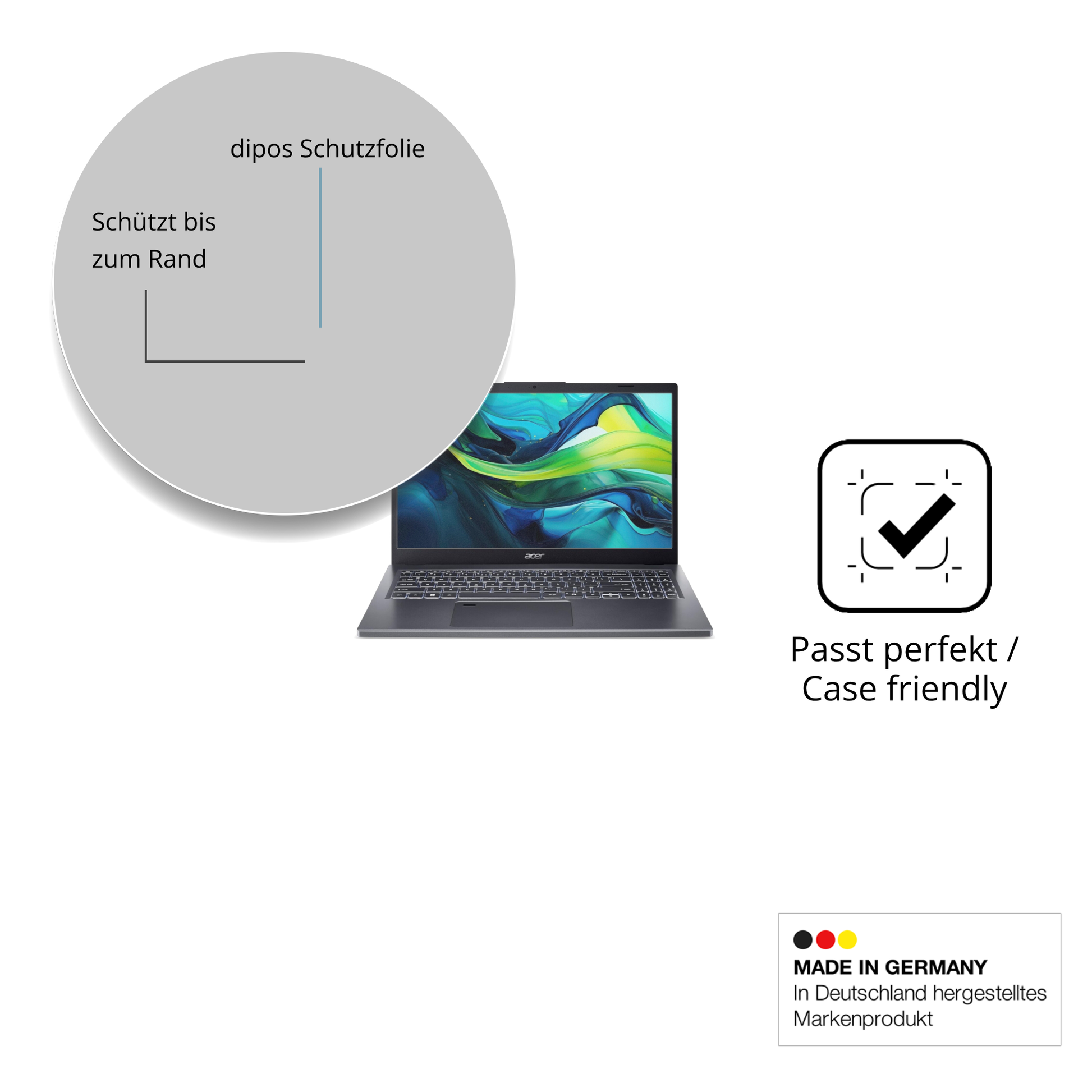 Schutzglasfolie mit optimaler Passform, zur Verwendung mit Hüllen geeignet