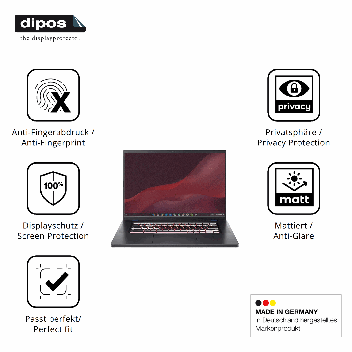Privatsphäre-Schutz durch Sichtschutz-Folie passend zugeschnitten für acer Chromebook Plus 516