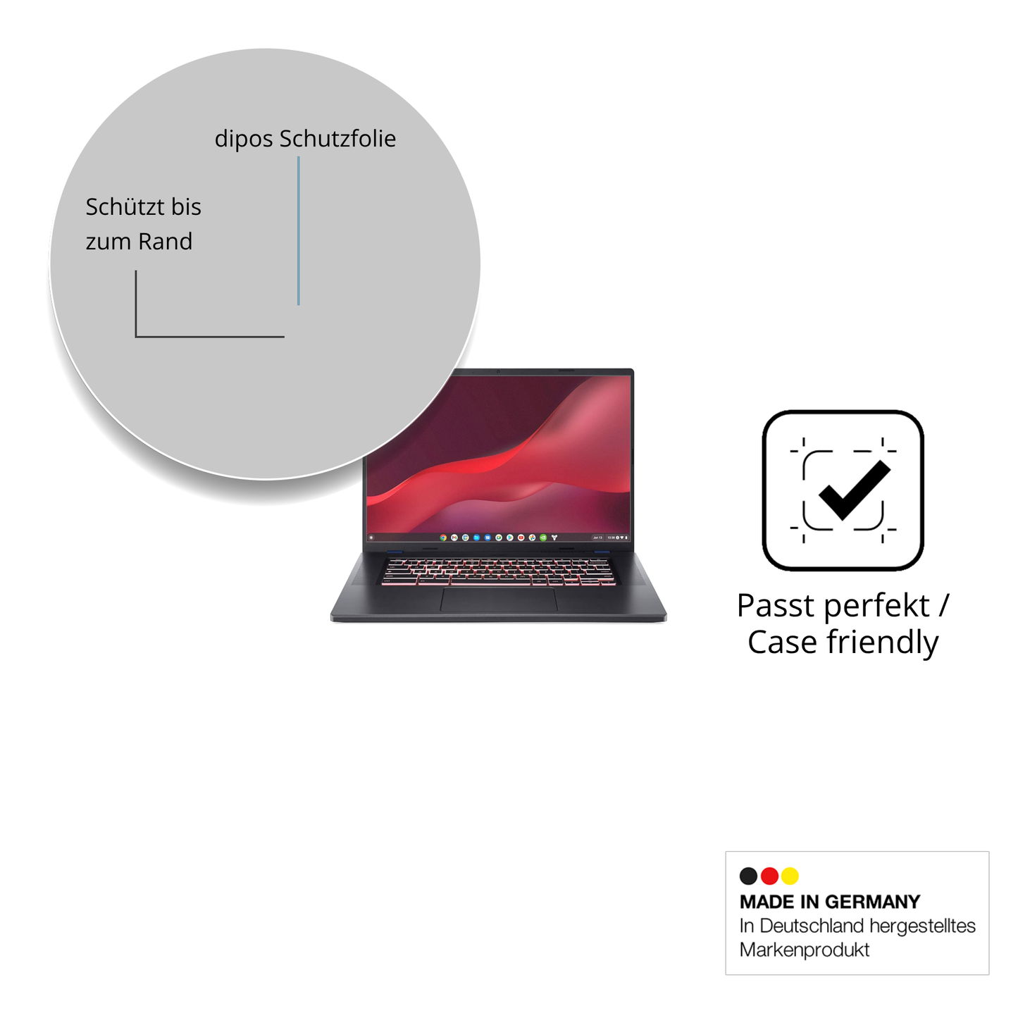 Schutzglasfolie mit optimaler Passform, zur Verwendung mit Hüllen geeignet