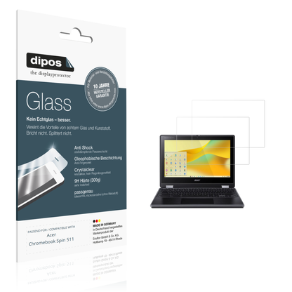 Klare Displayschutzfolie von dipos passend für Acer Chromebook Spin 511, 9H kratzfest und blasenfrei montiert