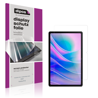 Klare Displayschutzfolie von dipos passend für Acer Iconia A12, präziser Zuschnitt und blasenfrei montiert