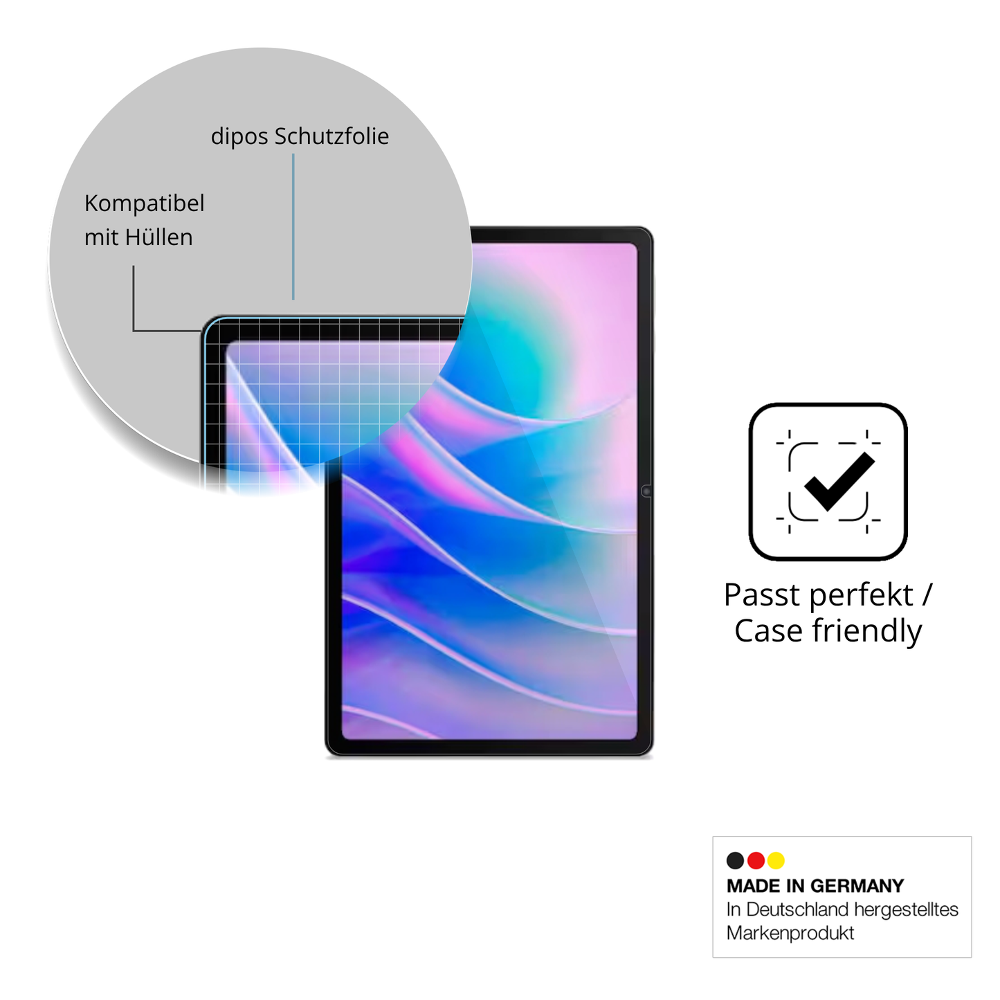 Schutzfolie mit optimaler Passform, zur Verwendung mit Hüllen geeignet