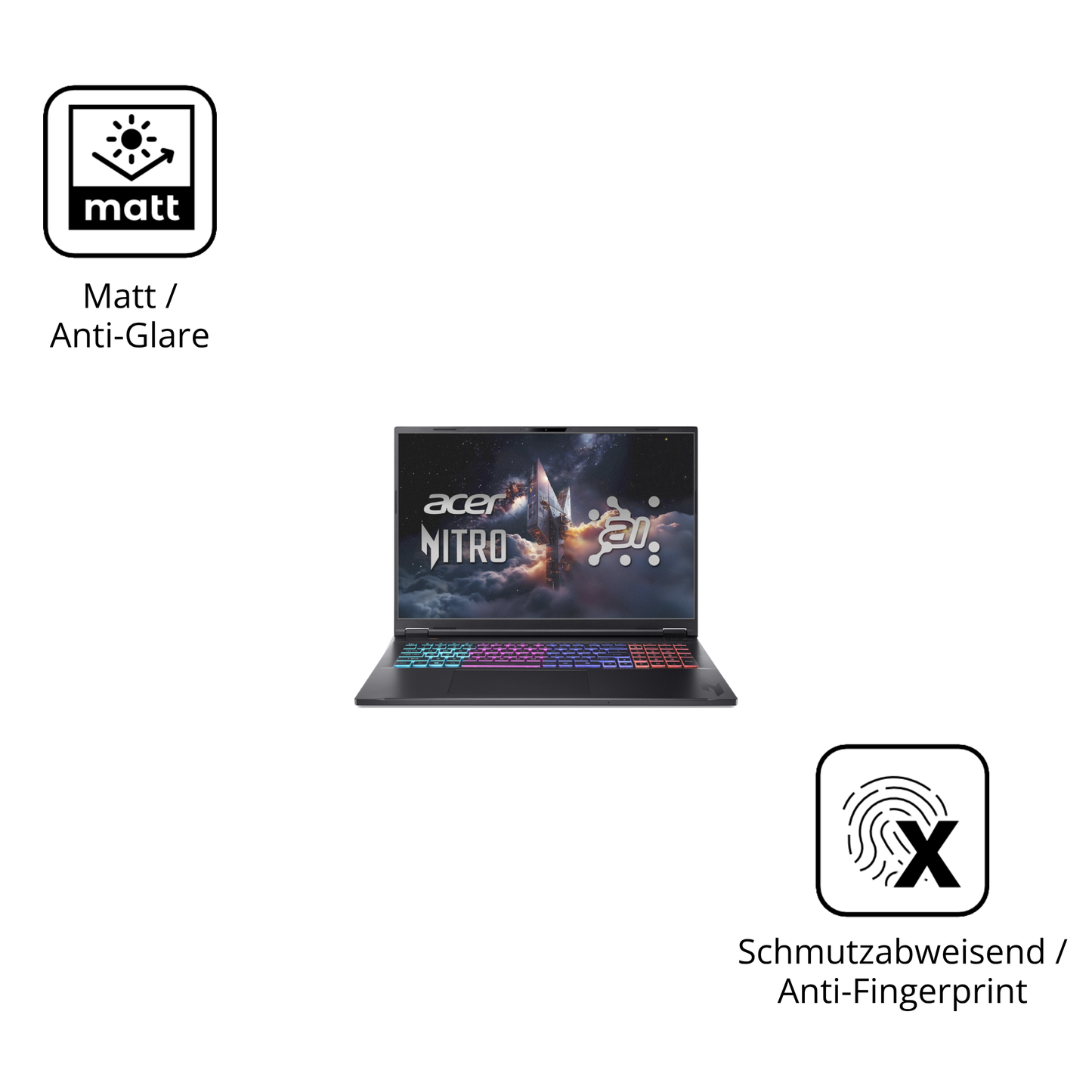 Dünne und entspiegelnde Folie passend zugeschnitten für acer Nitro 18 AI AN18-61-R968