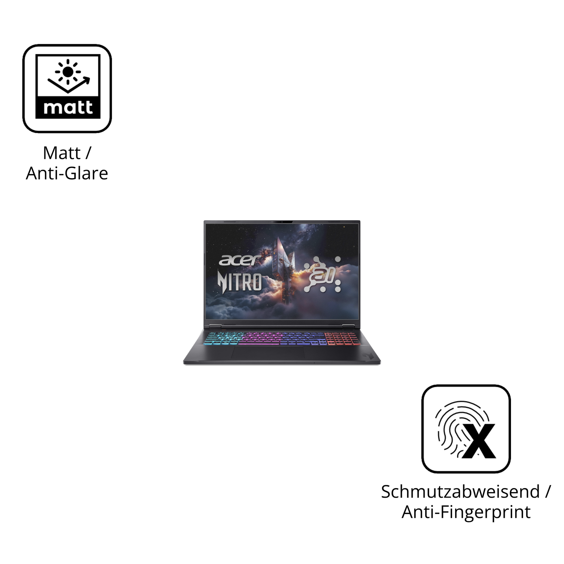 Dünne und entspiegelnde Folie passend zugeschnitten für acer Nitro 18 AI AN18-61-R968