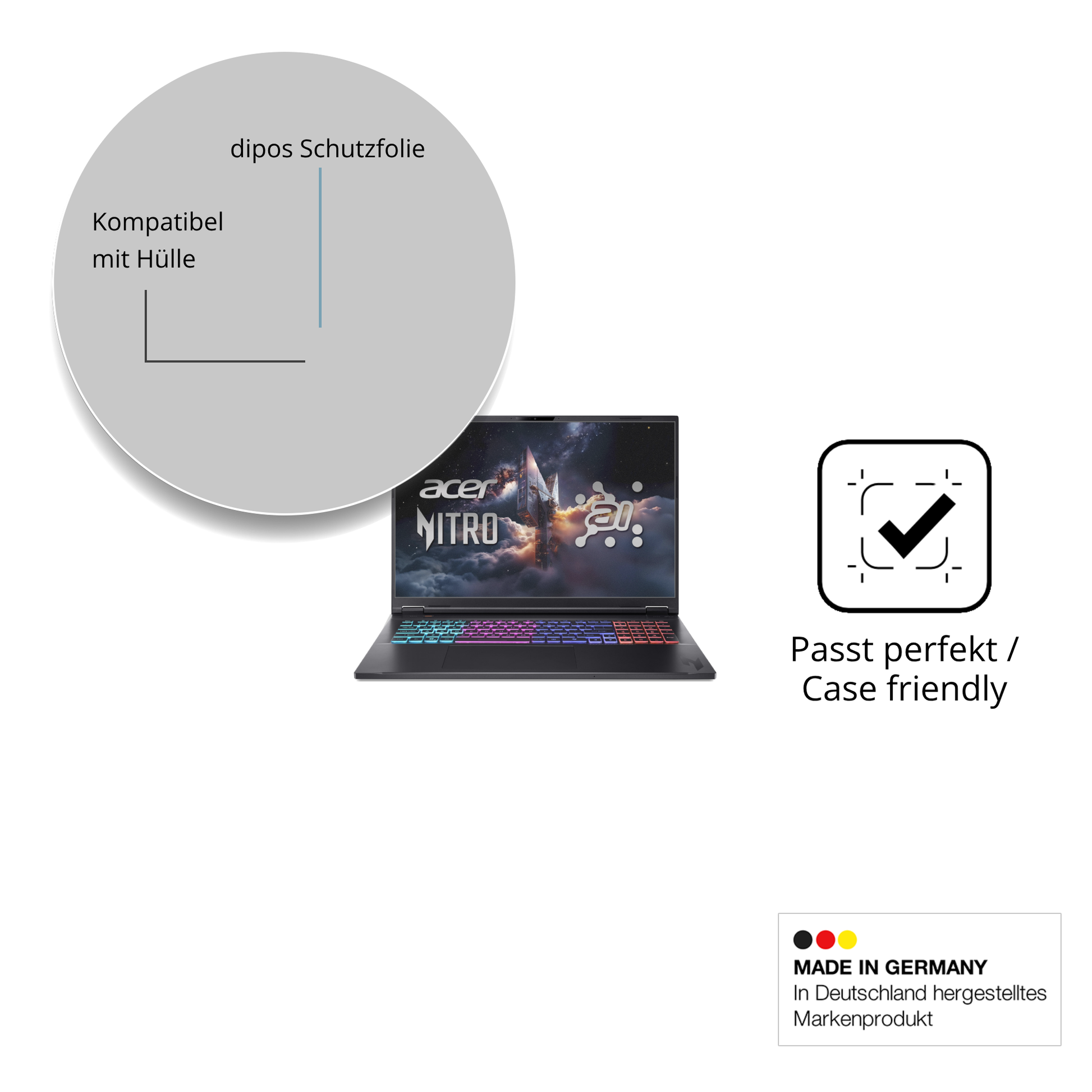 Schutzfolie mit optimaler Passform, zur Verwendung mit Hüllen geeignet