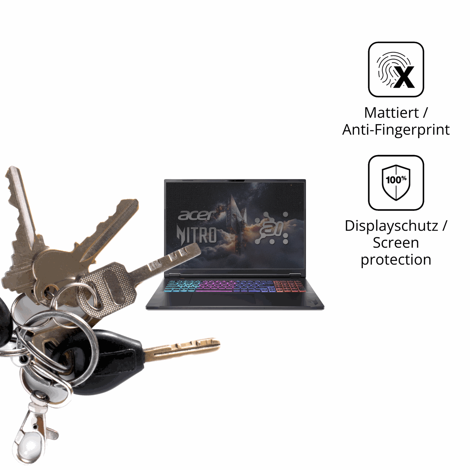 dipos Displayschutz für acer Nitro 18 AI AN18-61-R968, mattierte Oberfläche, Blickschutzfilter und perfekter Passform