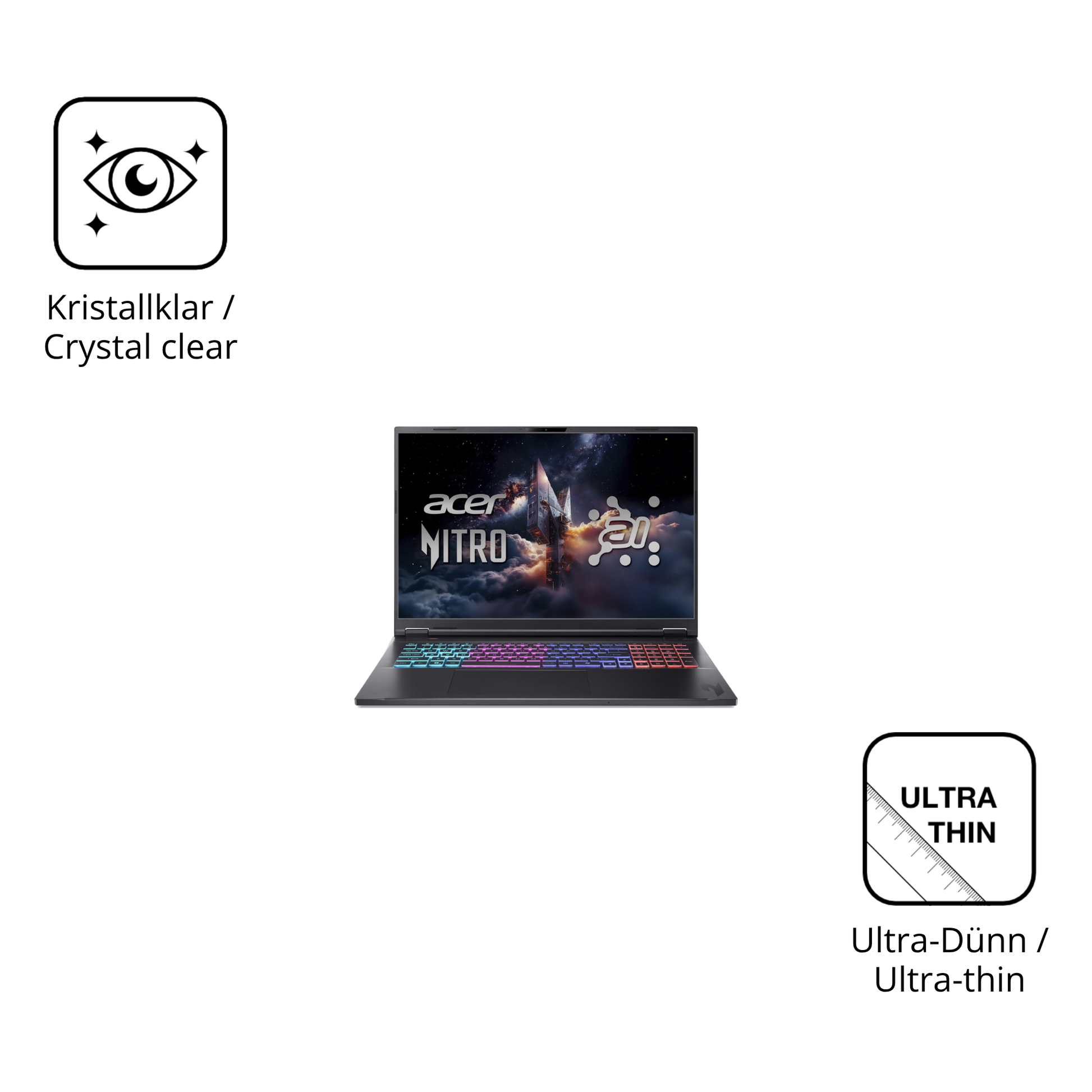 Dünne und klare Folie passend zugeschnitten für acer Nitro 18 AI AN18-61-R968