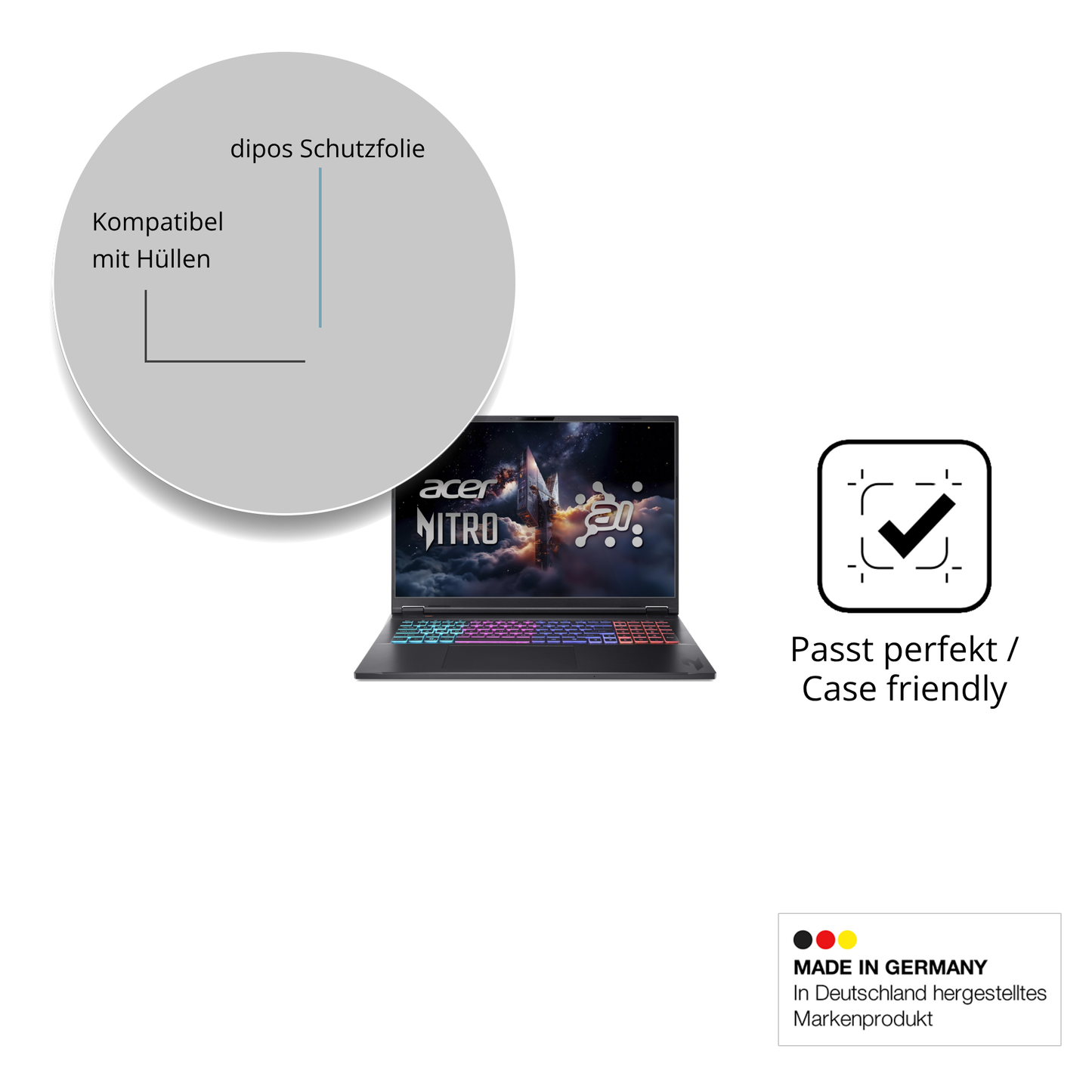 Schutzfolie mit optimaler Passform, zur Verwendung mit Hüllen geeignet