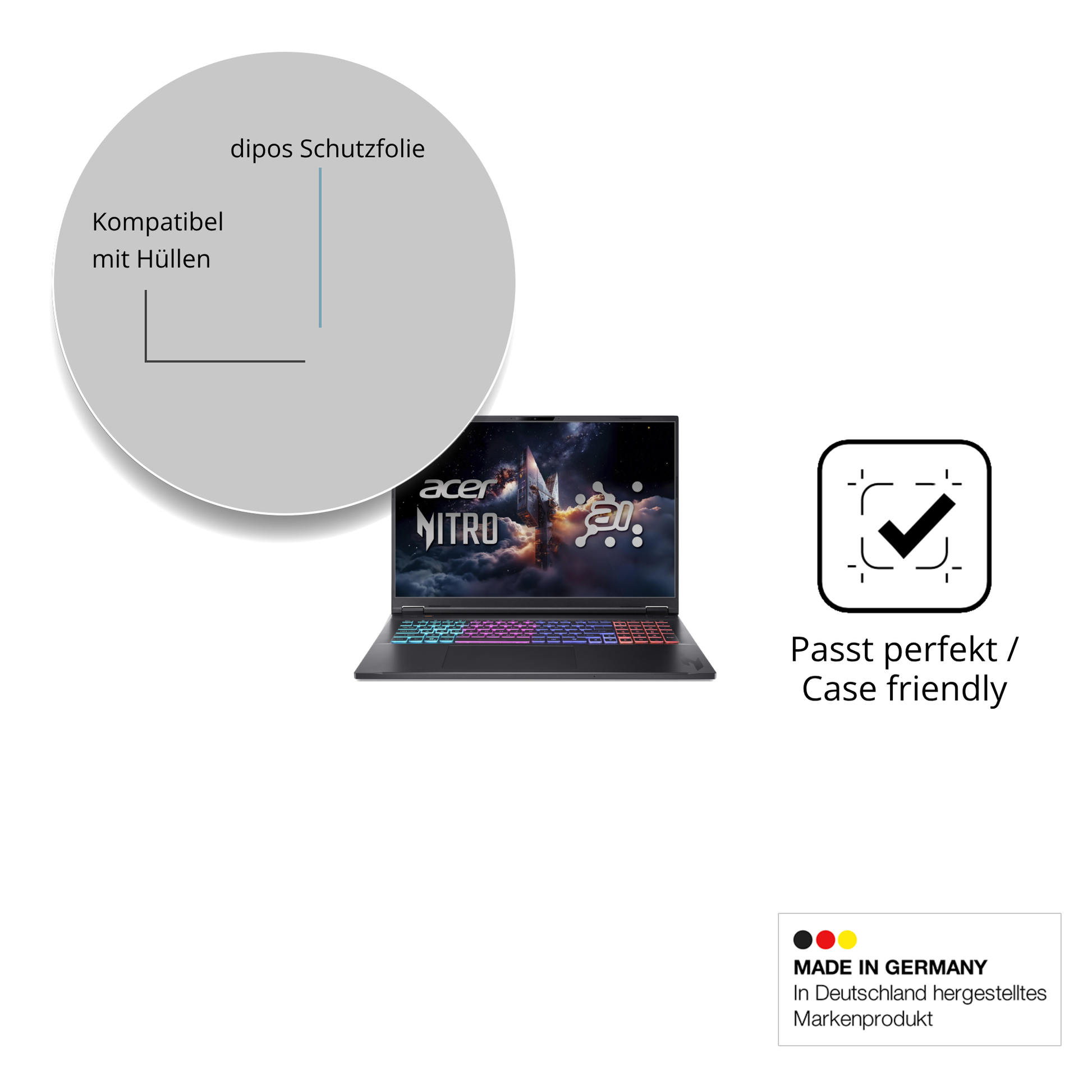 Schutzfolie mit optimaler Passform, zur Verwendung mit Hüllen geeignet