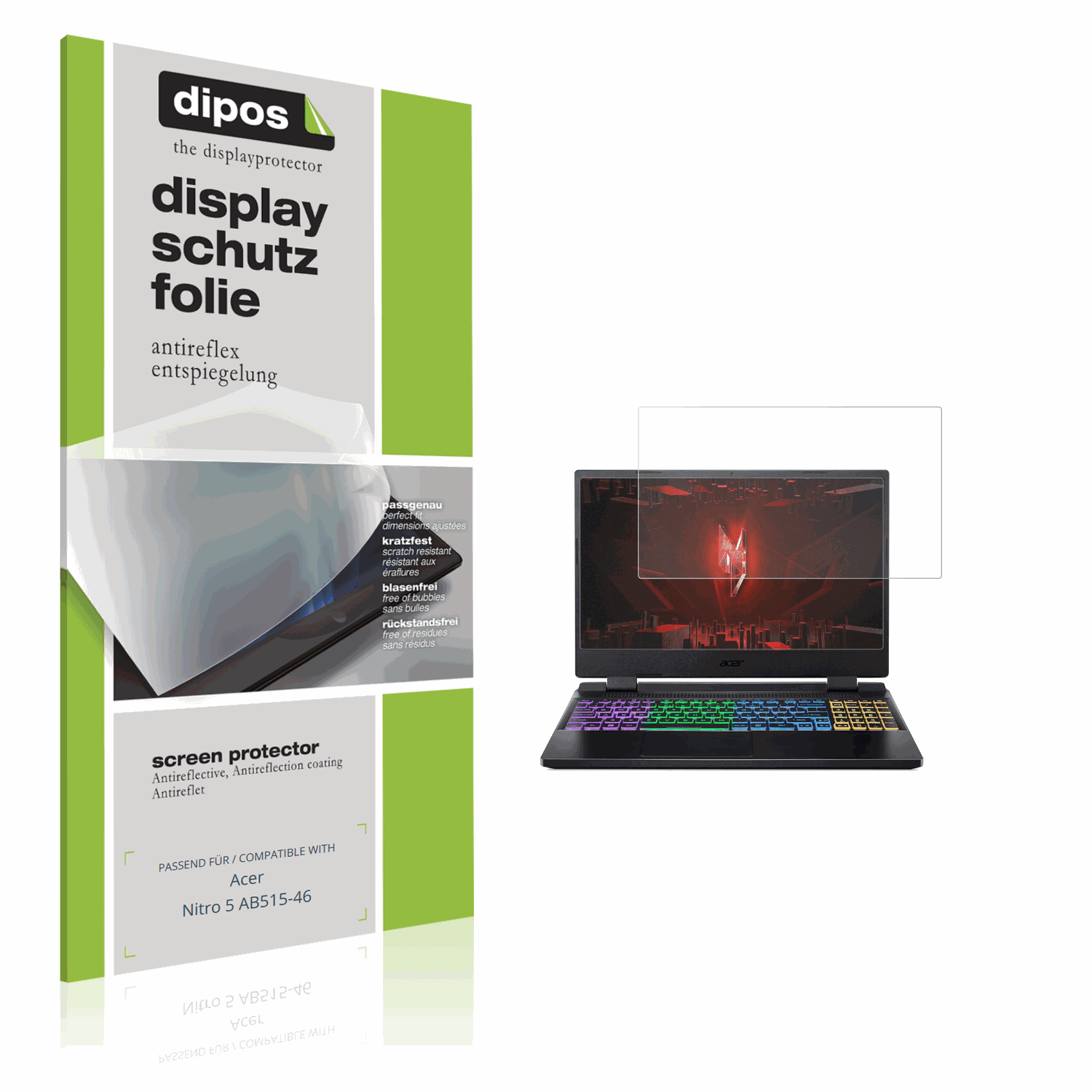 Matte Displayschutzfolie von dipos passend für Acer Nitro 5 AB515-46, präziser Zuschnitt und blasenfrei montiert
