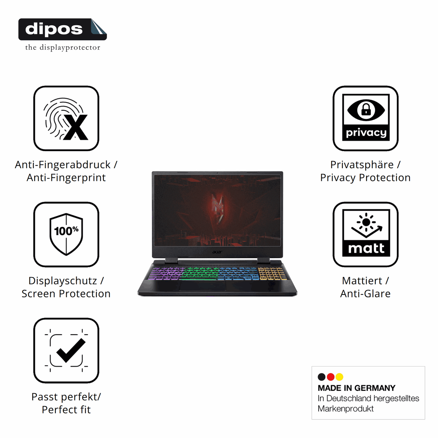 Privatsphäre-Schutz durch Sichtschutz-Folie passend zugeschnitten für Acer Nitro 5 AB515-46