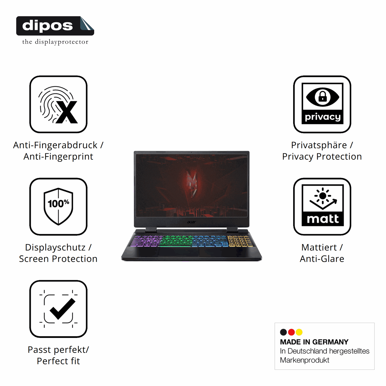 Privatsphäre-Schutz durch Sichtschutz-Folie passend zugeschnitten für Acer Nitro 5 AB515-46