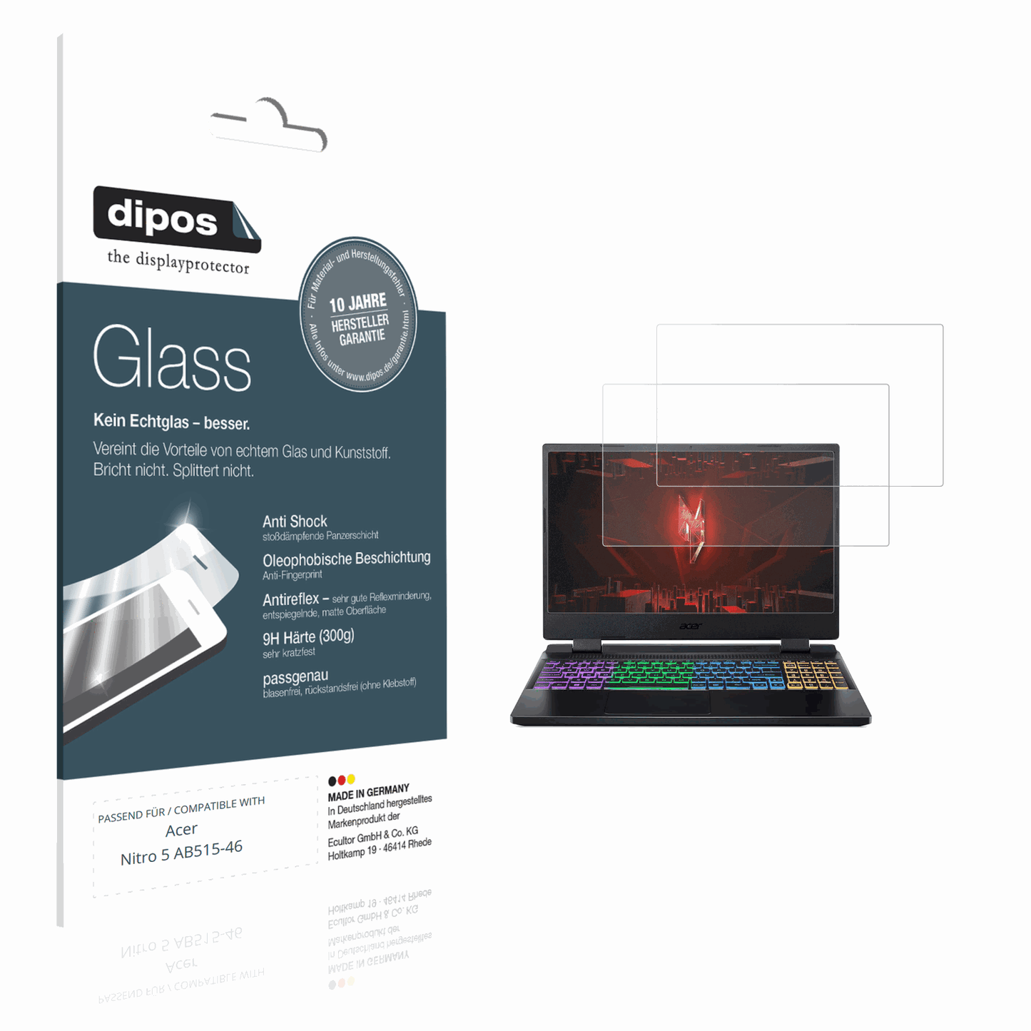Matte Displayschutzfolie von dipos passend für Acer Nitro 5 AB515-46, 9H kratzfest und blasenfrei montiert