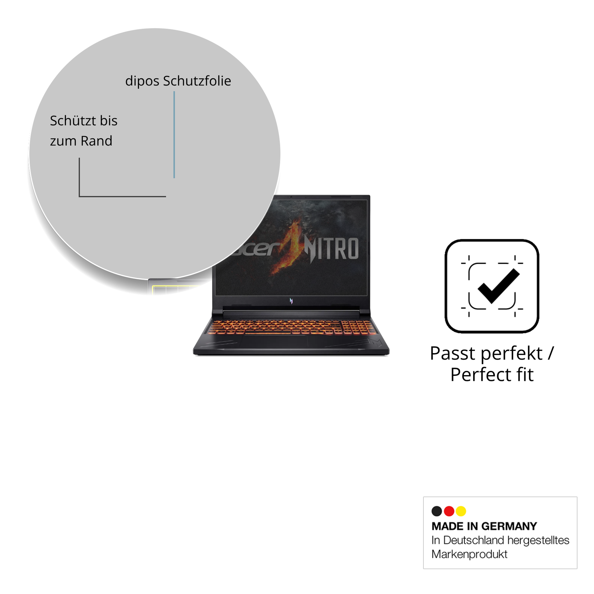 Schutz gegen Kratzer auf dem acernitro v16 Glas durch Schlüssel oder Ähnliches