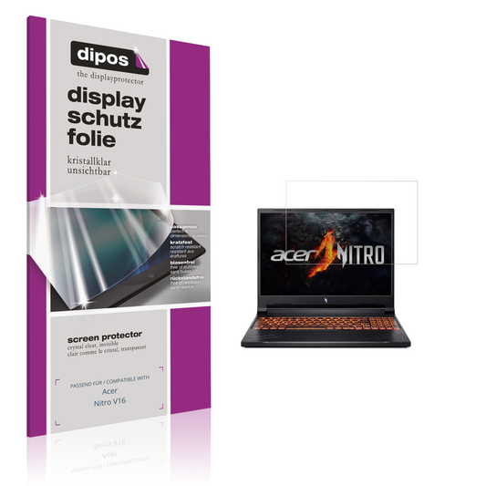 Klare Displayschutzfolie von dipos passend für acernitro v16, präziser Zuschnitt und blasenfrei montiert