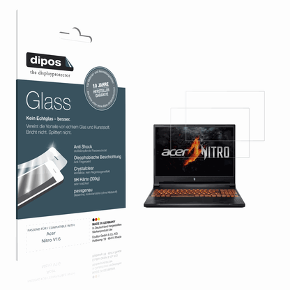 Klare Displayschutzfolie von dipos passend für acernitro v16, 9H kratzfest und blasenfrei montiert