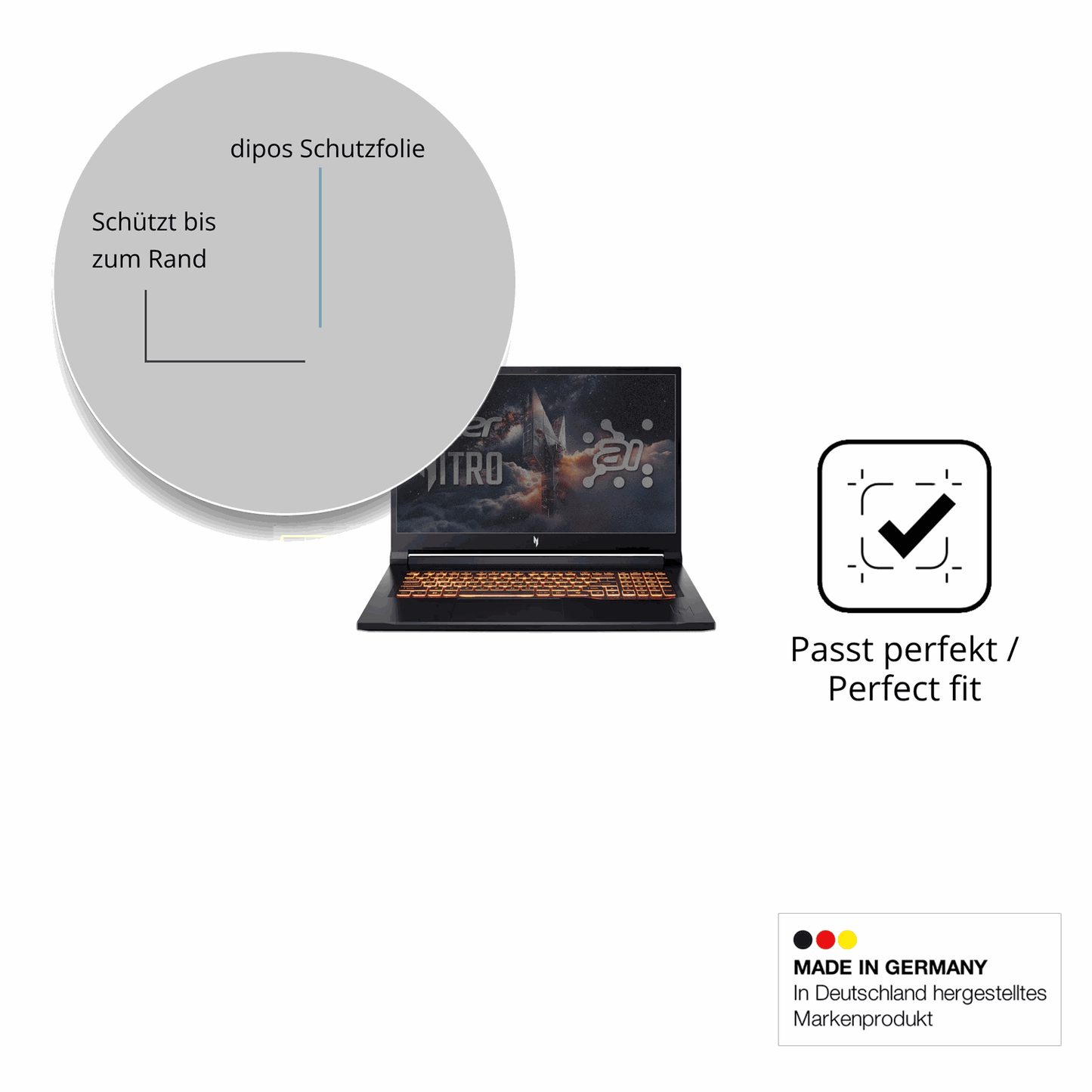 Schutz gegen Kratzer auf dem Acer Nitro V17 AI Glas durch Schlüssel oder Ähnliches