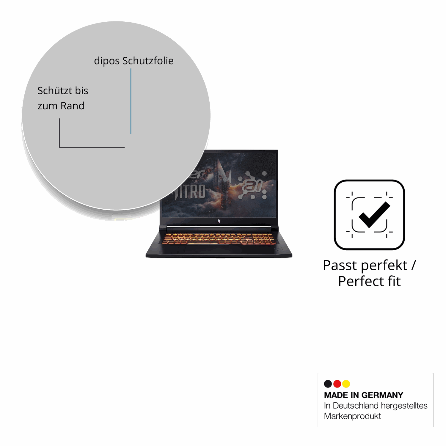 Schutz gegen Kratzer auf dem Acer Nitro V17 AI Glas durch Schlüssel oder Ähnliches