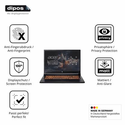 Privatsphäre-Schutz durch Sichtschutz-Folie passend zugeschnitten für Acer Nitro V17 AI