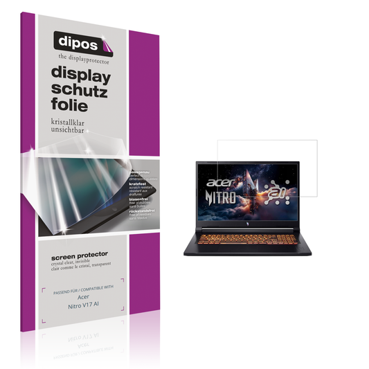 Klare Displayschutzfolie von dipos passend für Acer Nitro V17 AI, präziser Zuschnitt und blasenfrei montiert