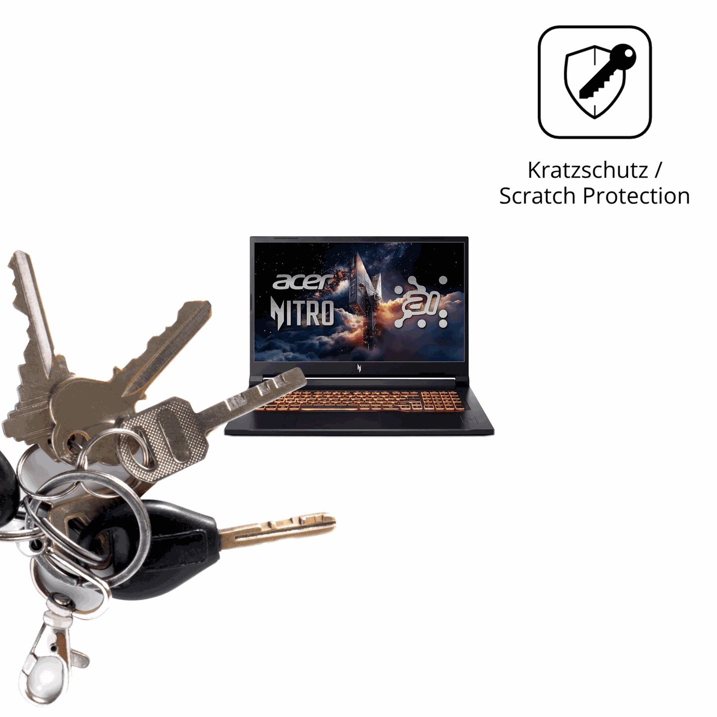 Schutz gegen Kratzer auf dem Acer Nitro V17 AI Glas durch Schlüssel oder Ähnliches