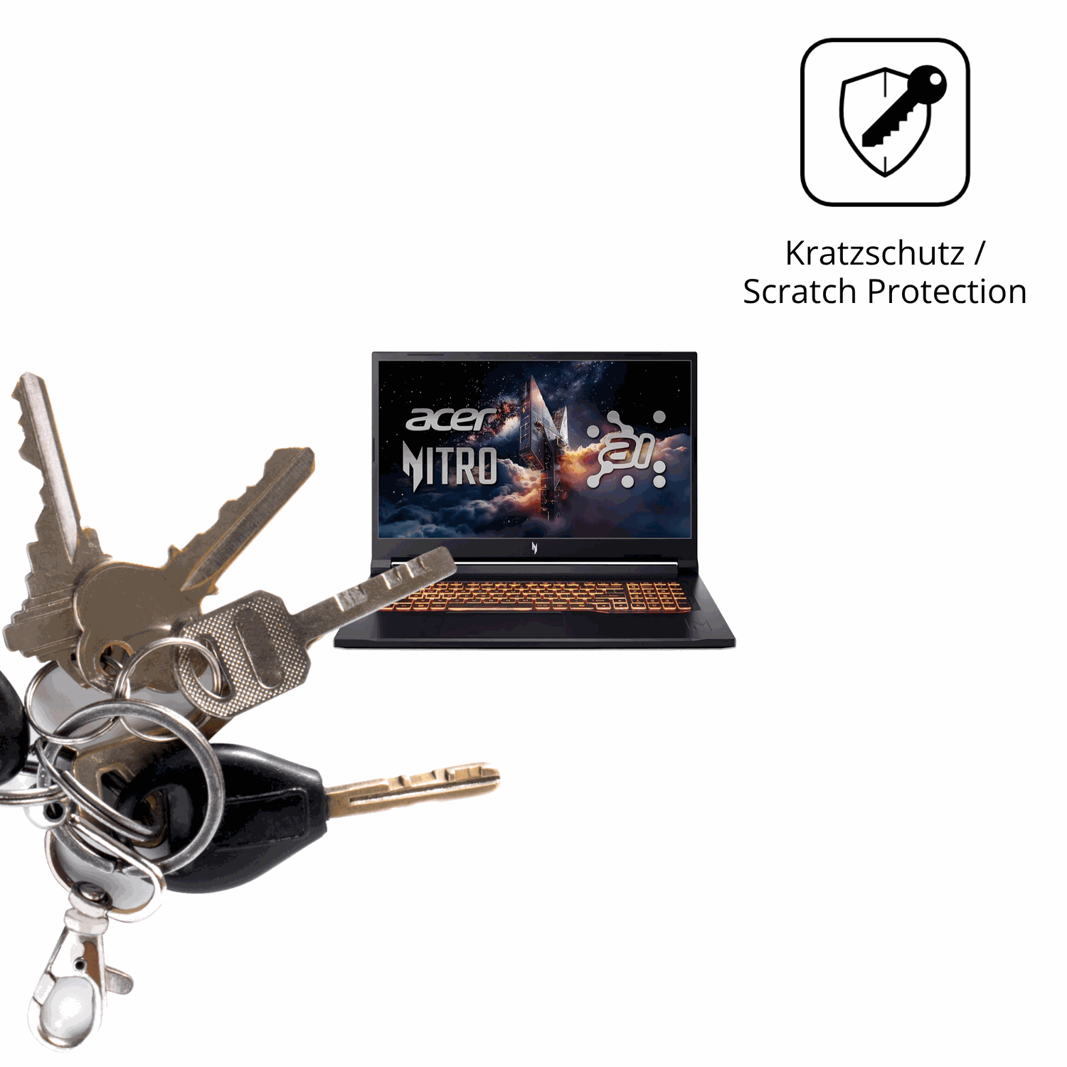 Schutz gegen Kratzer auf dem Acer Nitro V17 AI Glas durch Schlüssel oder Ähnliches
