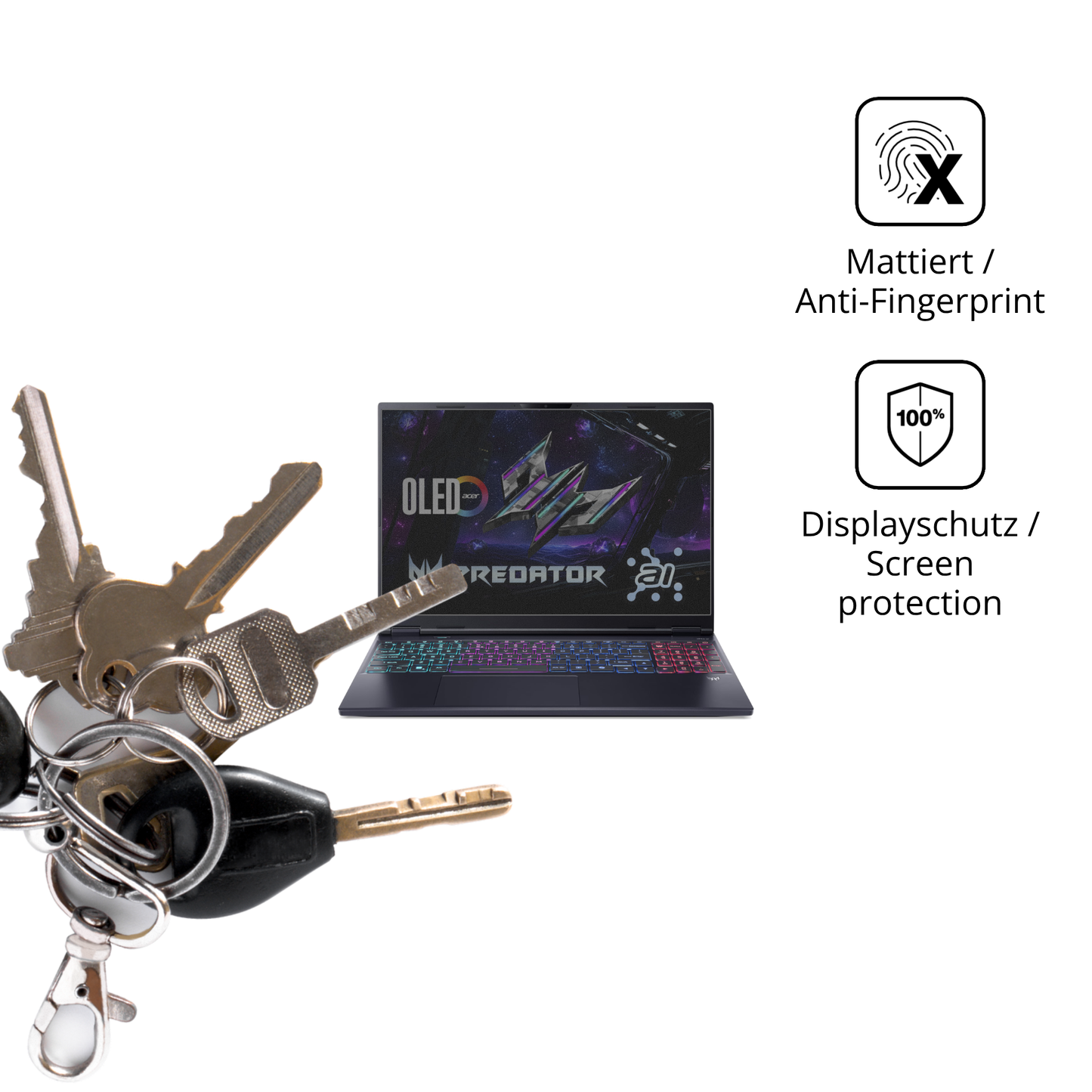 dipos Displayschutz für acerpredator helios neo 16 ai, mattierte Oberfläche, Blickschutzfilter und perfekter Passform