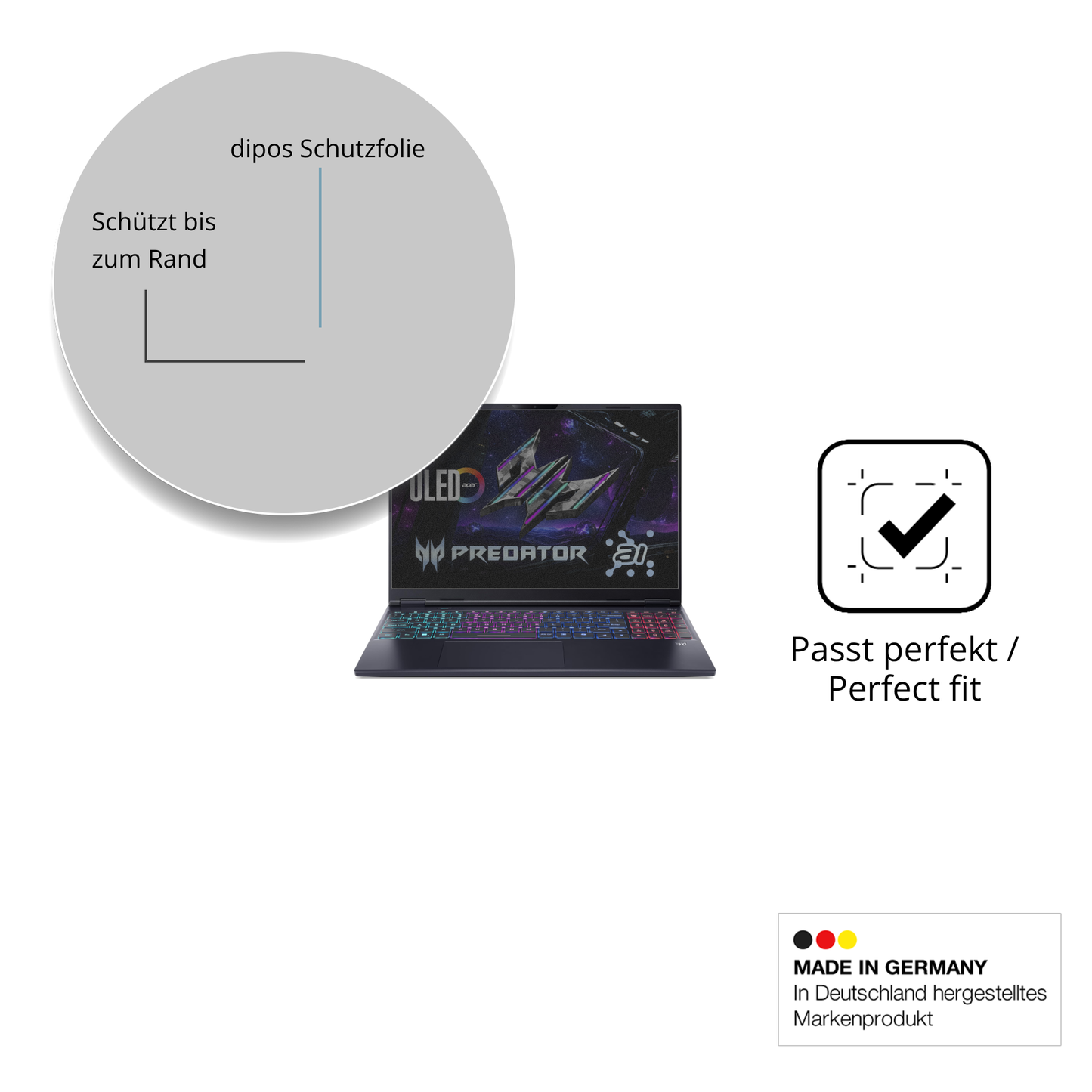 Schutz gegen Kratzer auf dem acerpredator helios neo 16 ai Glas durch Schlüssel oder Ähnliches