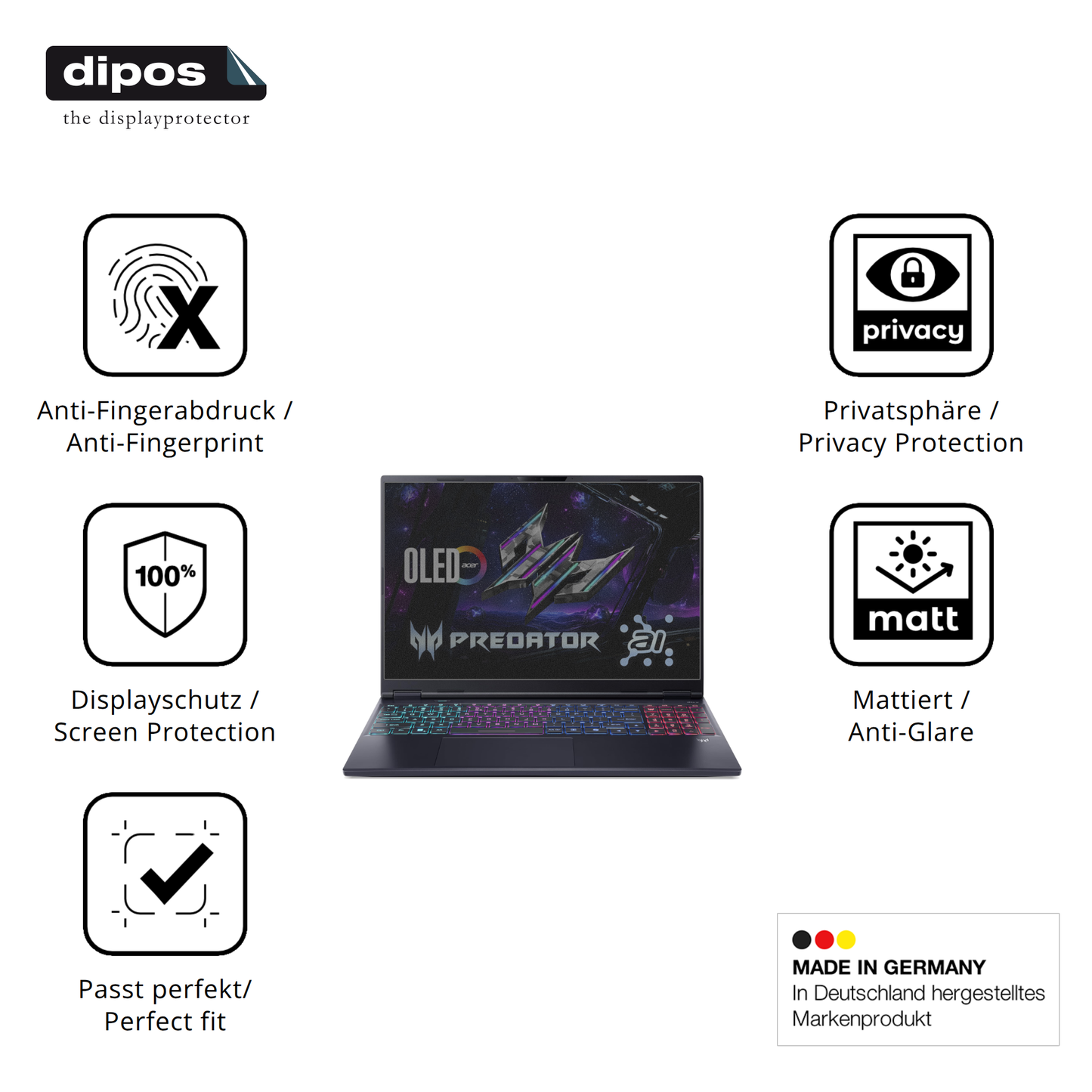 Privatsphäre-Schutz durch Sichtschutz-Folie passend zugeschnitten für acerpredator helios neo 16 ai