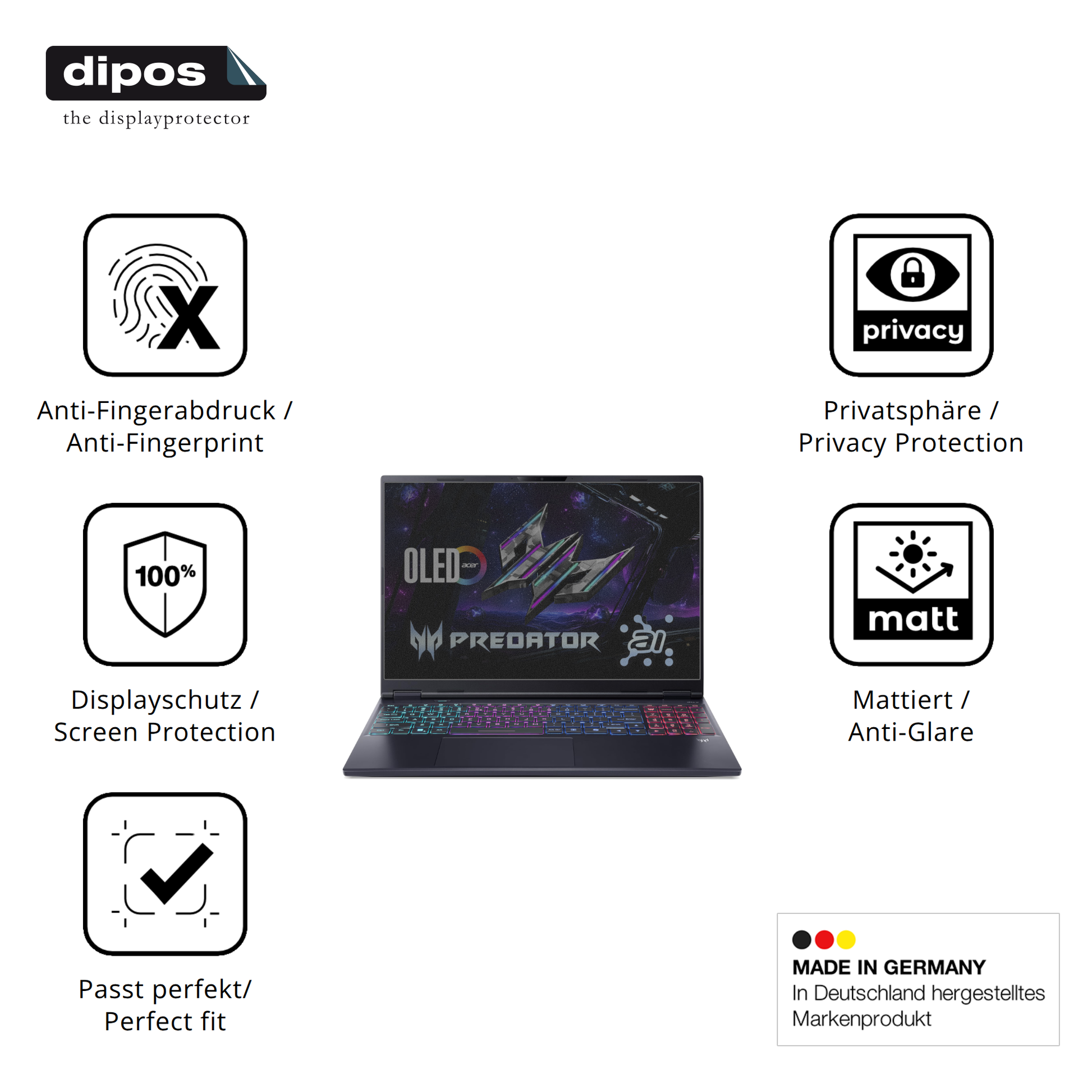 Privatsphäre-Schutz durch Sichtschutz-Folie passend zugeschnitten für acerpredator helios neo 16 ai