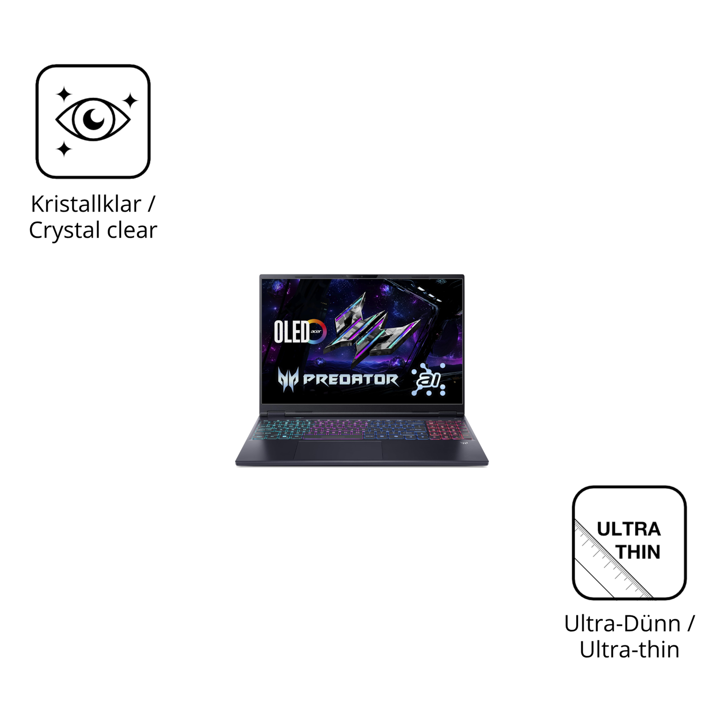 Dünne und klare Folie passend zugeschnitten für acerpredator helios neo 16 ai