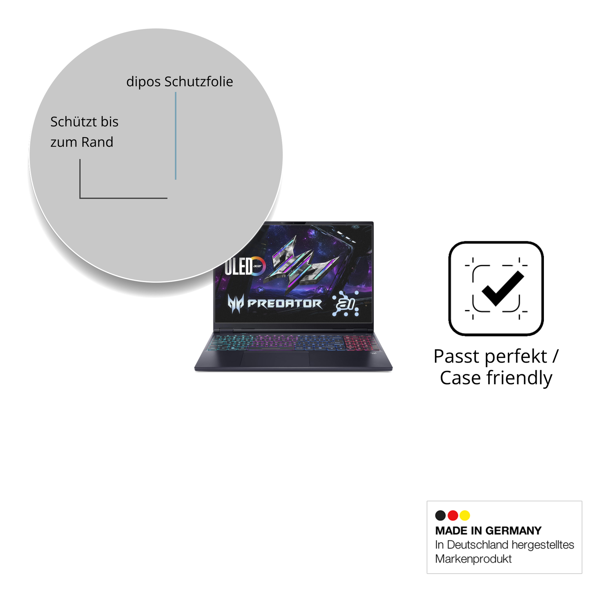 Schutzglasfolie mit optimaler Passform, zur Verwendung mit Hüllen geeignet