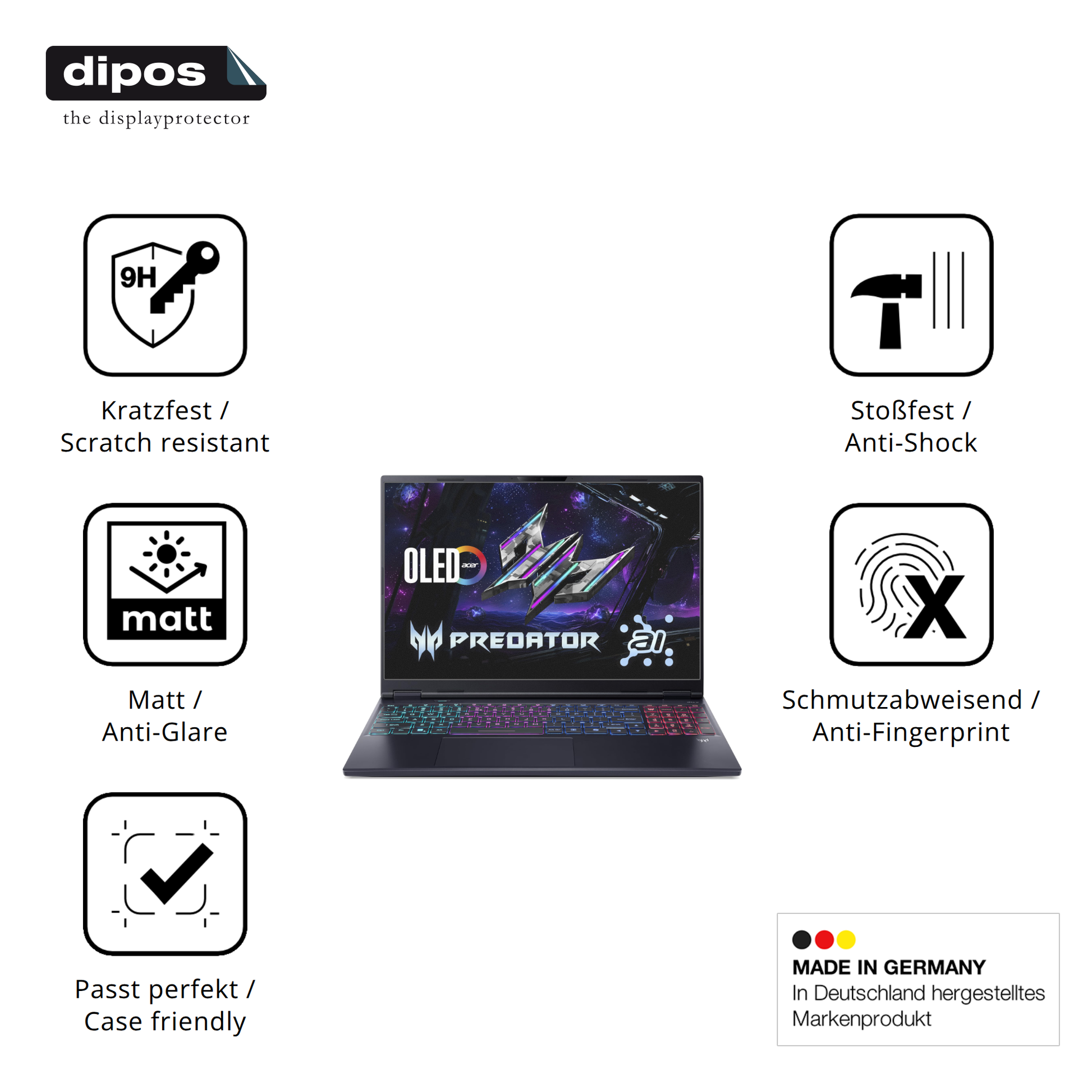 Displayschutz hergestellt in Deutschland, höchste Qualität made in Germany