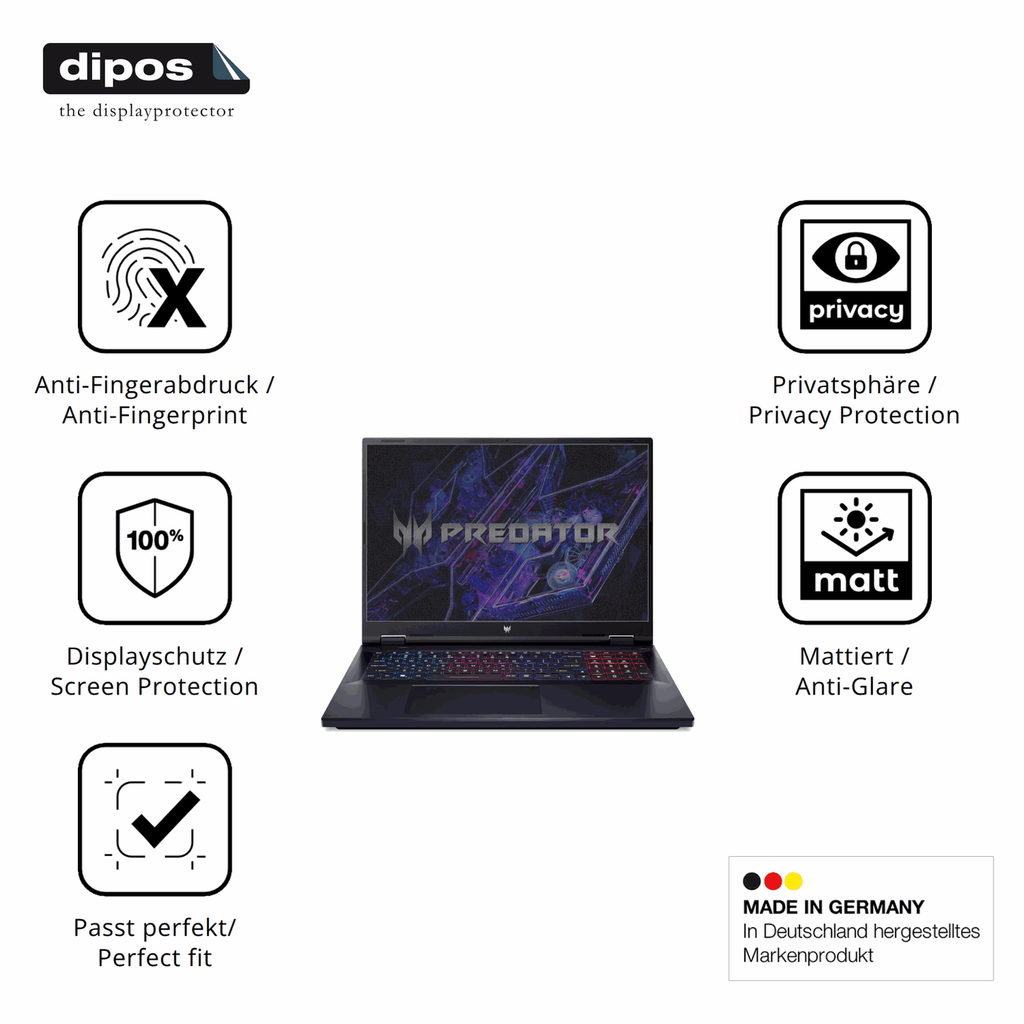 Privatsphäre-Schutz durch Sichtschutz-Folie passend zugeschnitten für acer Predator Helios Neo 18 18 Zoll