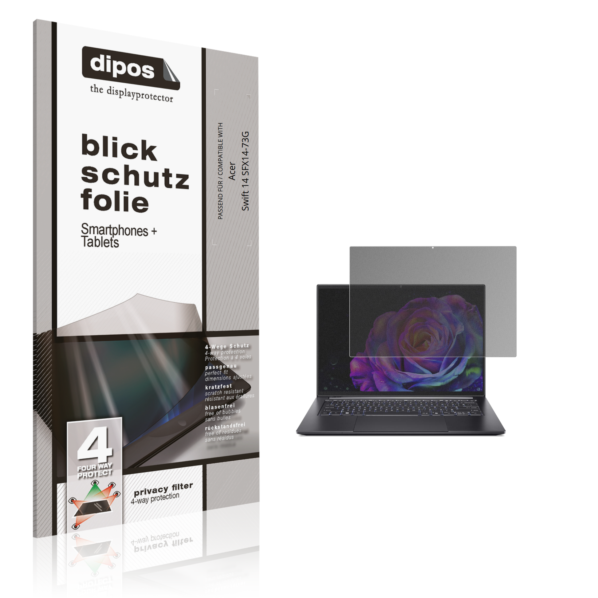 Blickschutzfolie von dipos passend für acerswift 14 sfx14-73g, präziser Zuschnitt und blasenfrei montiert