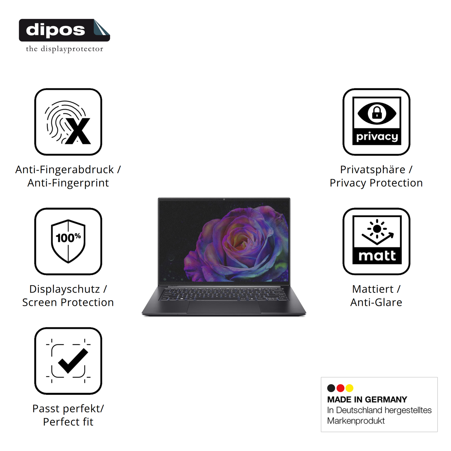 Privatsphäre-Schutz durch Sichtschutz-Folie passend zugeschnitten für acerswift 14 sfx14-73g