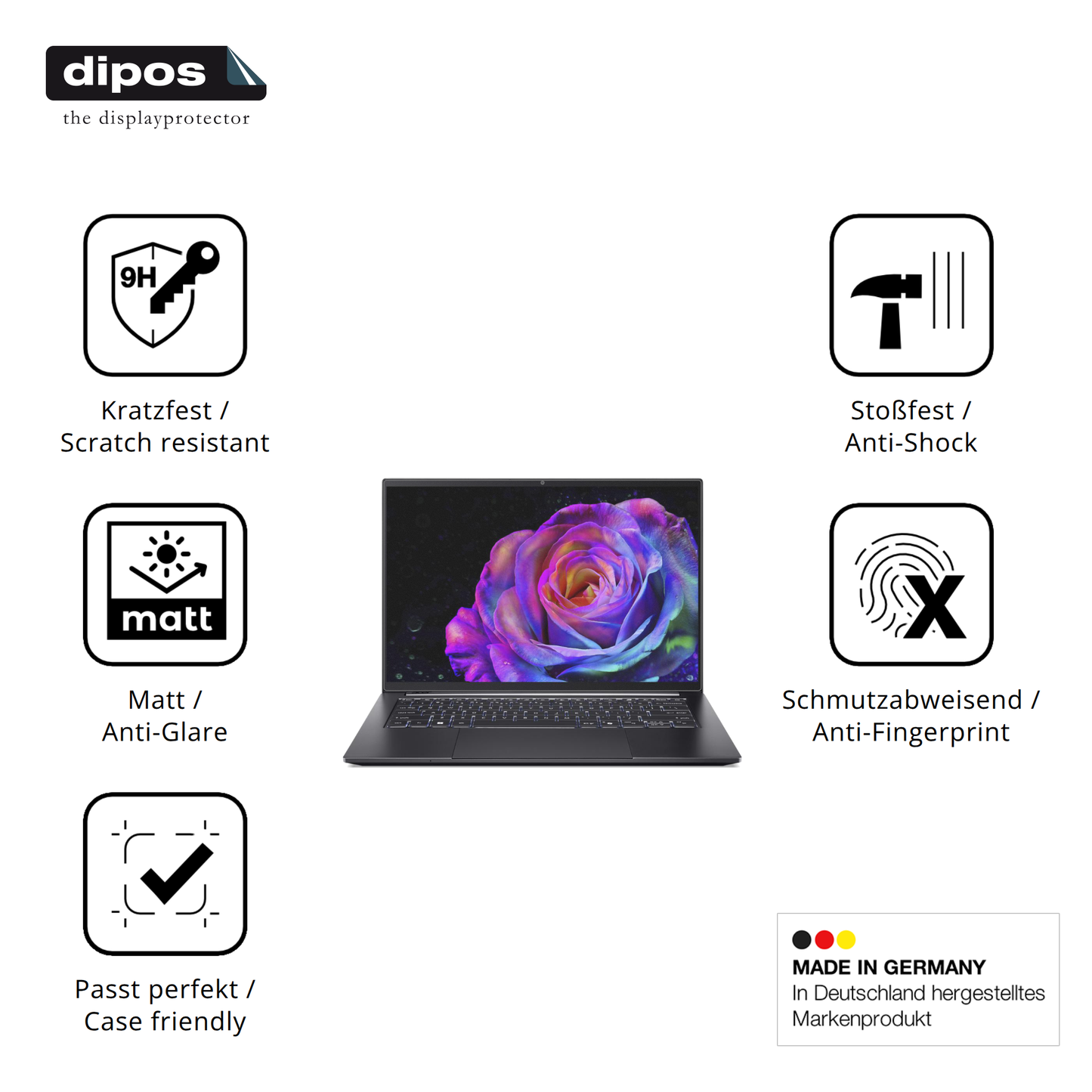 Displayschutz hergestellt in Deutschland, höchste Qualität made in Germany