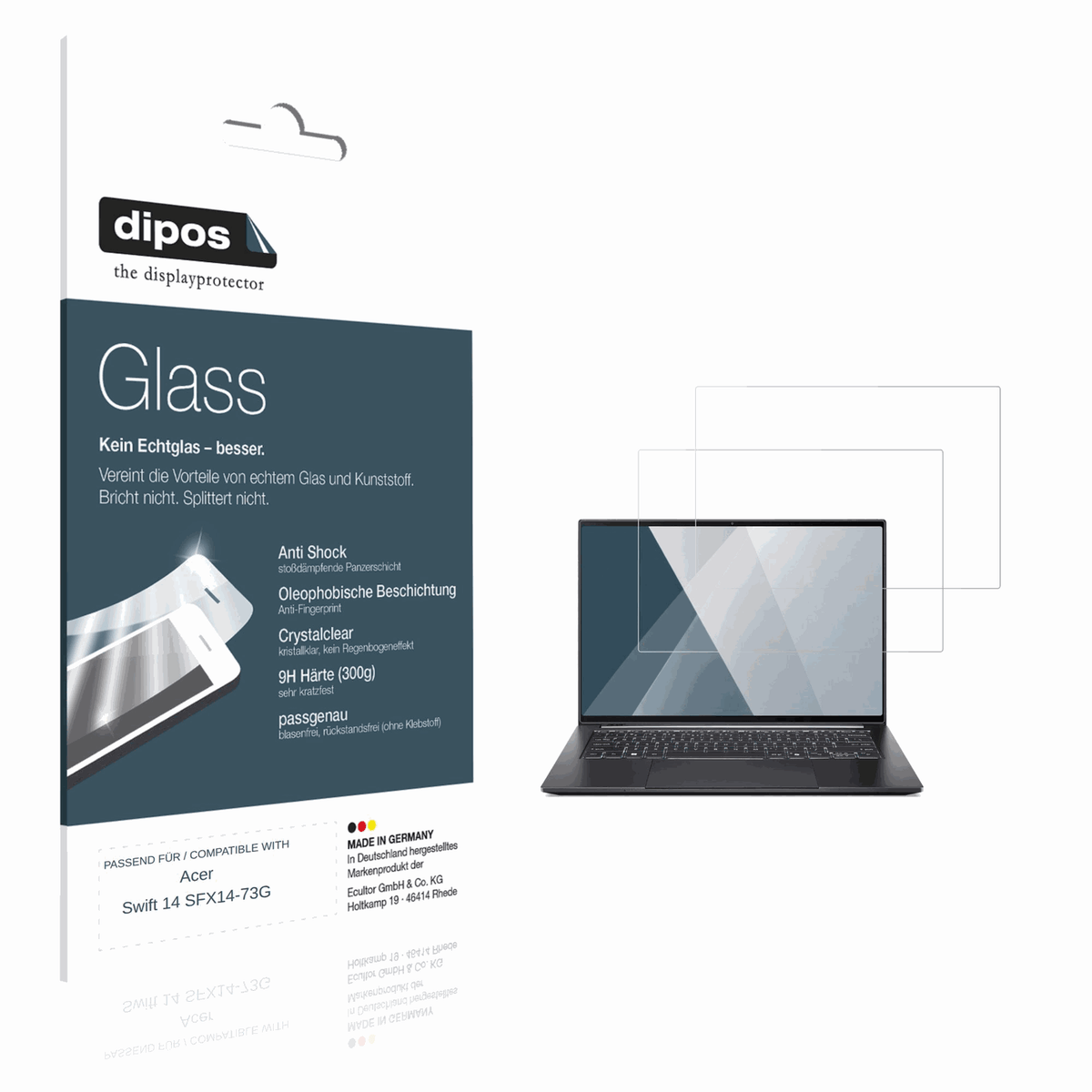 2x 9H Schutzfolie für Acer Swift 14 SFX14-73G Panzerfolie
