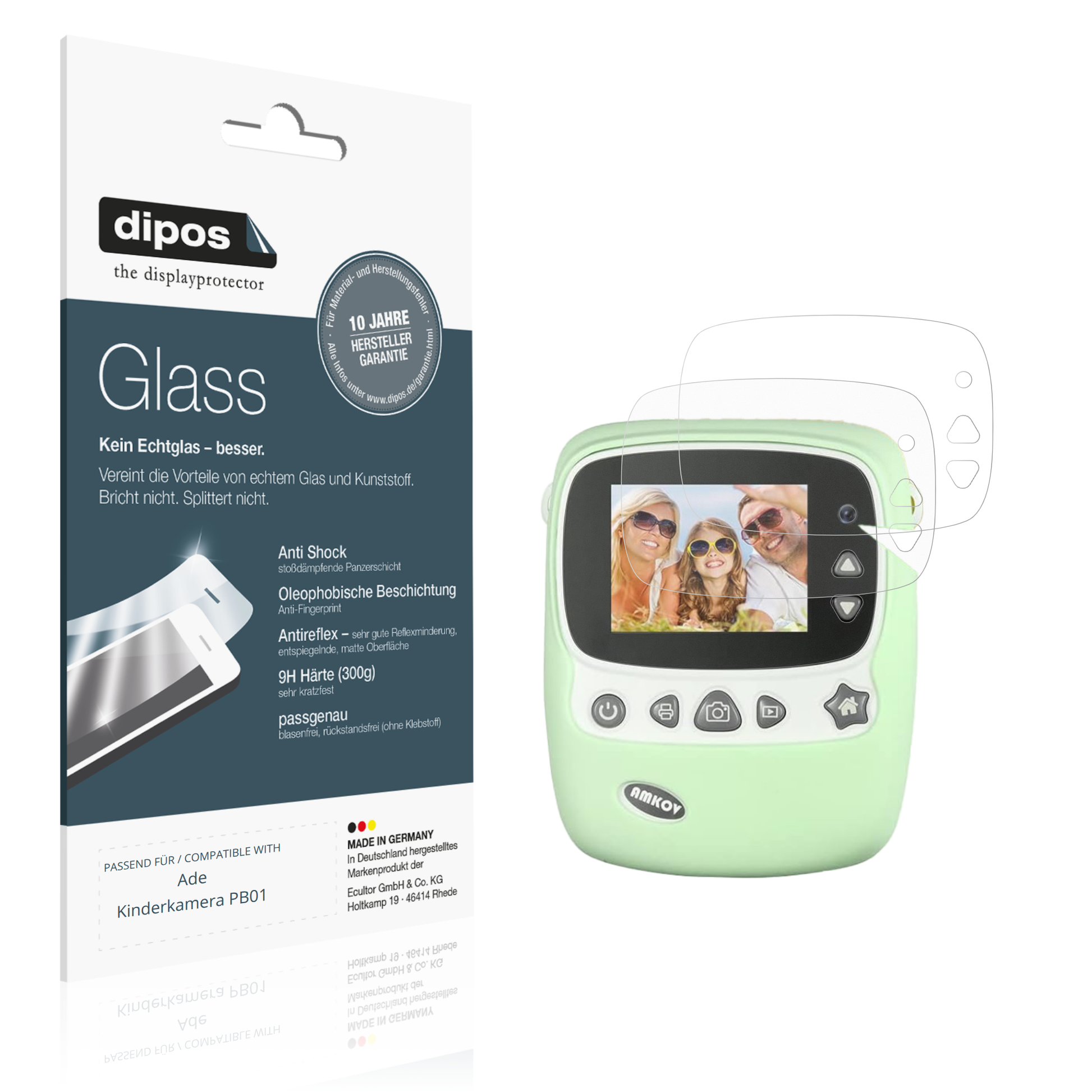 Matte Displayschutzfolie von dipos passend für Ade Kinderkamera PB01, 9H kratzfest und blasenfrei montiert