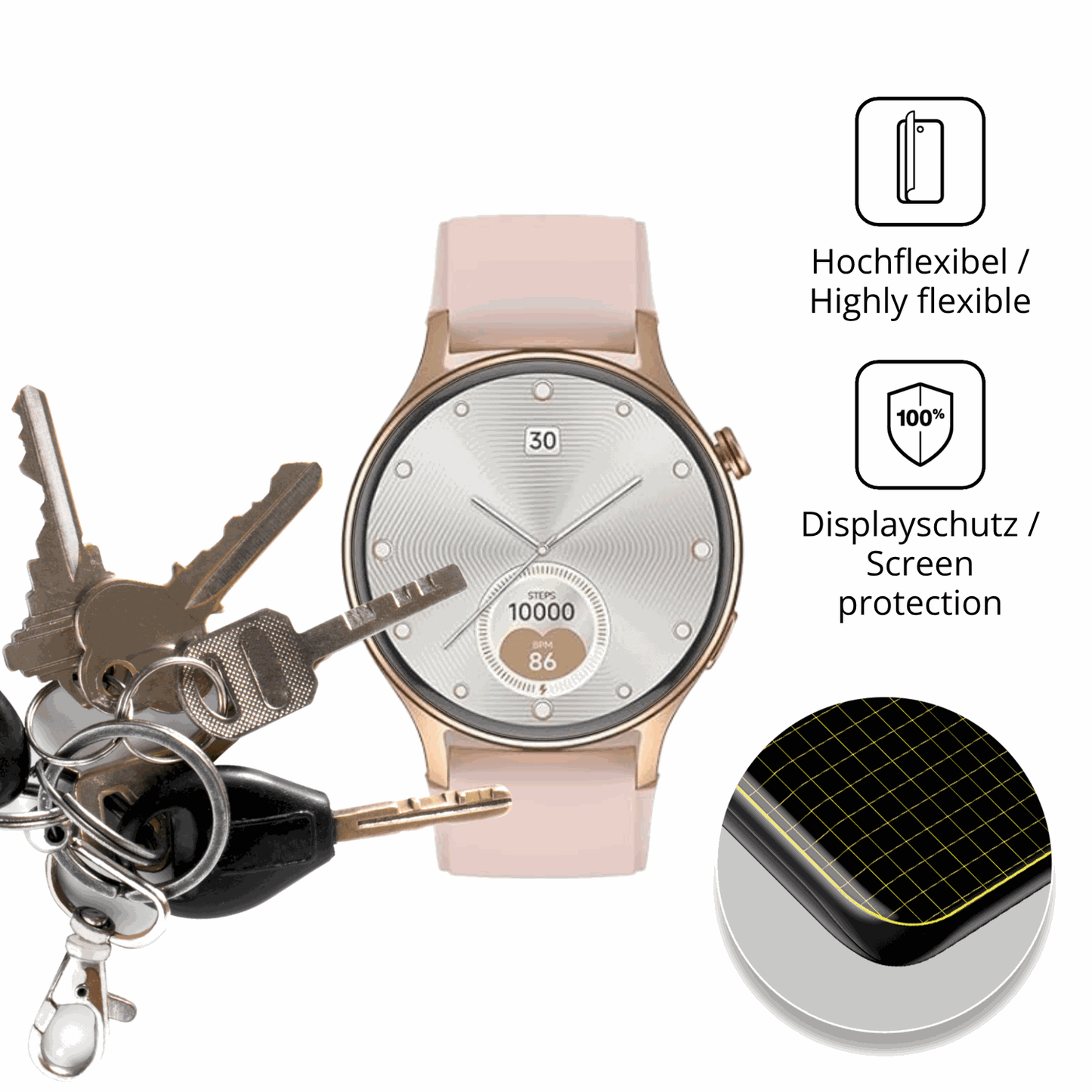 dipos Displayschutz f�r aeac AR01 1.32 Zoll, transparente Oberfl�che, perfekte Passform auch f�r die Rundungen