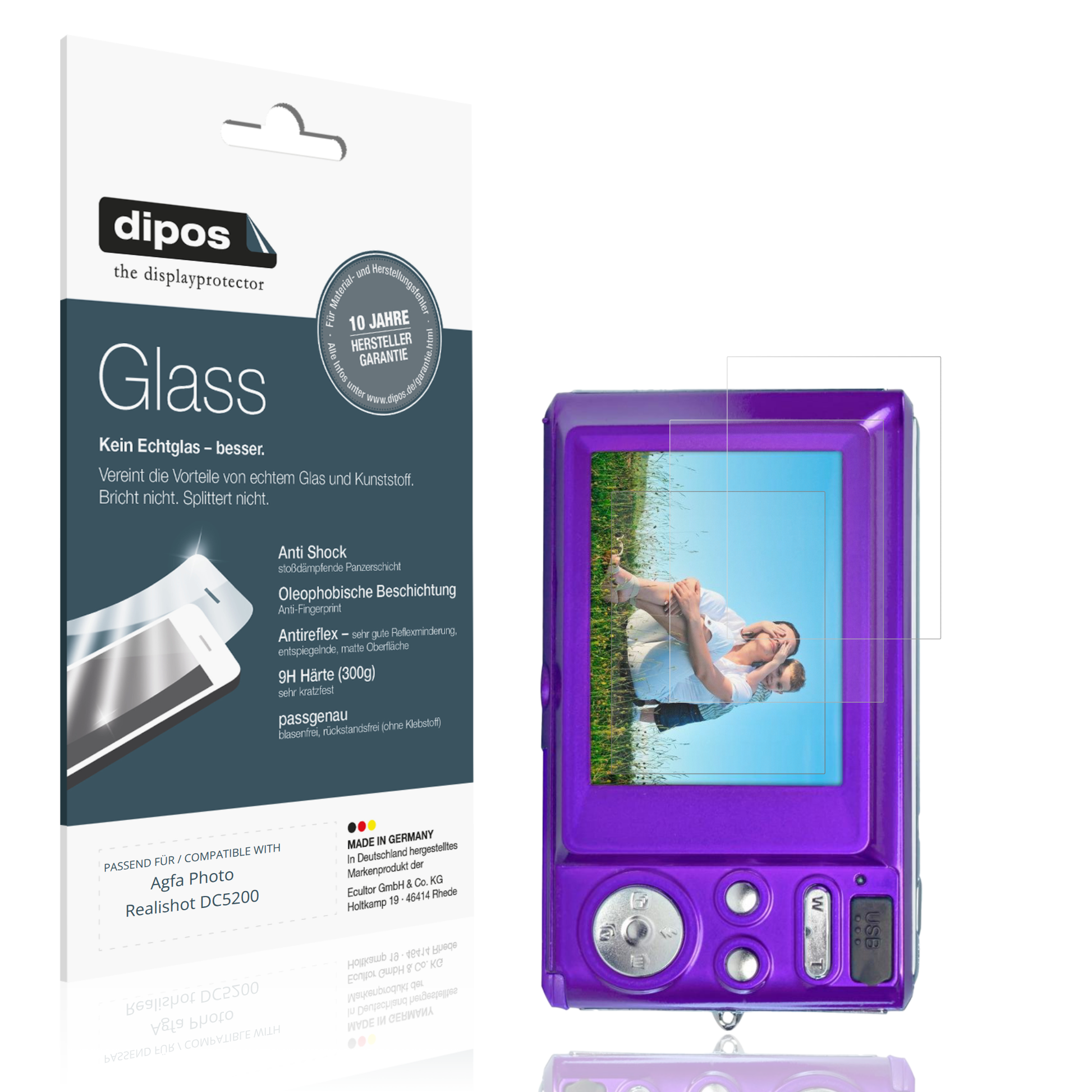 Matte Displayschutzfolie von dipos passend für Agfa Photo Realishot DC5200, 9H kratzfest und blasenfrei montiert