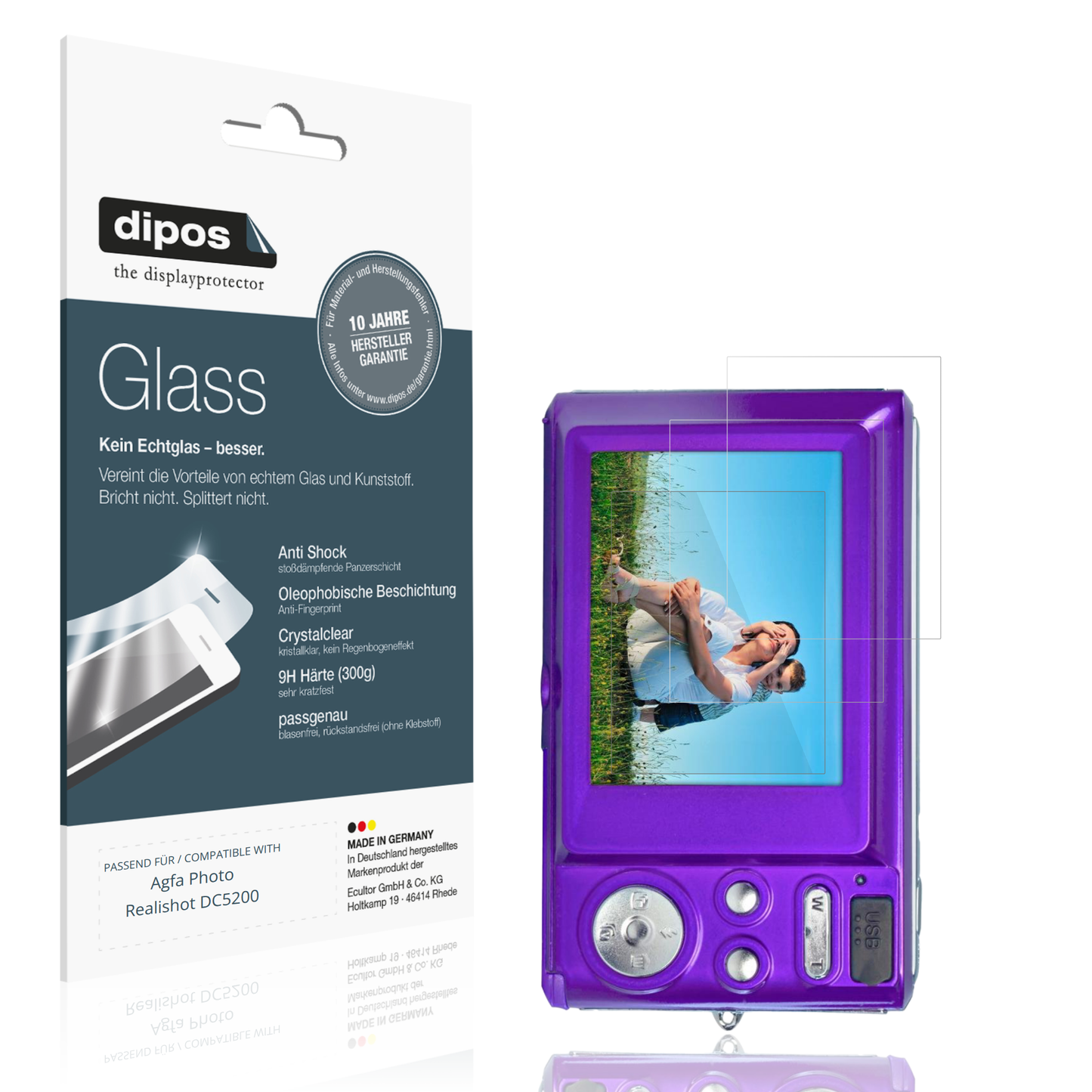 Klare Displayschutzfolie von dipos passend für Agfa Photo Realishot DC5200, 9H kratzfest und blasenfrei montiert