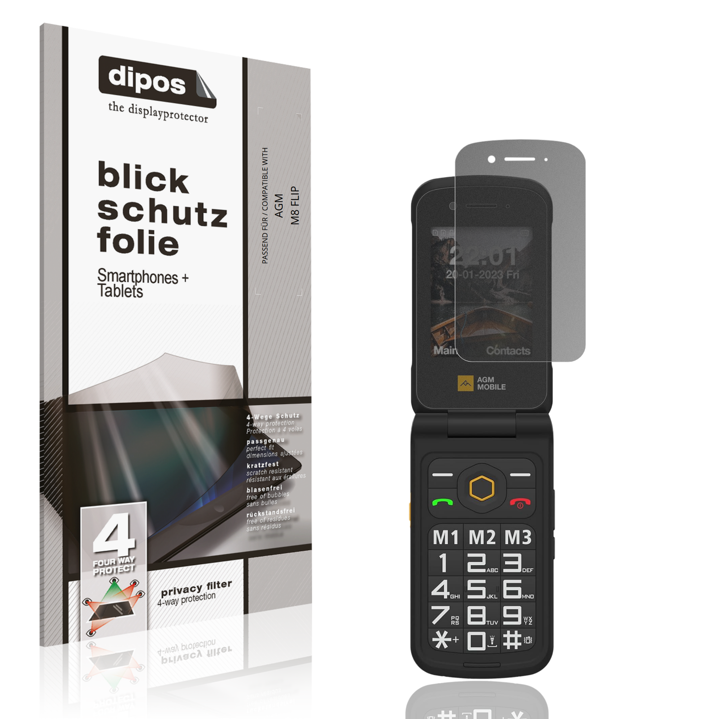 Blickschutzfolie von dipos passend für AGM M8 FLIP, präziser Zuschnitt und blasenfrei montiert