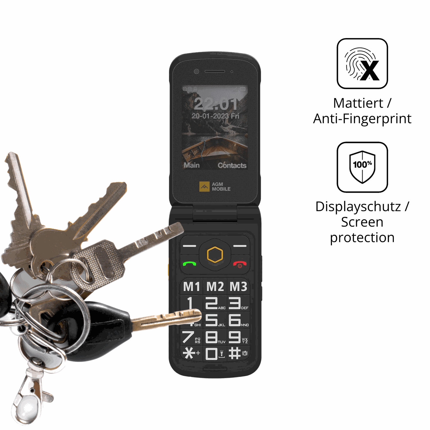 dipos Displayschutz für AGM M8 FLIP, mattierte Oberfläche, Blickschutzfilter und perfekter Passform