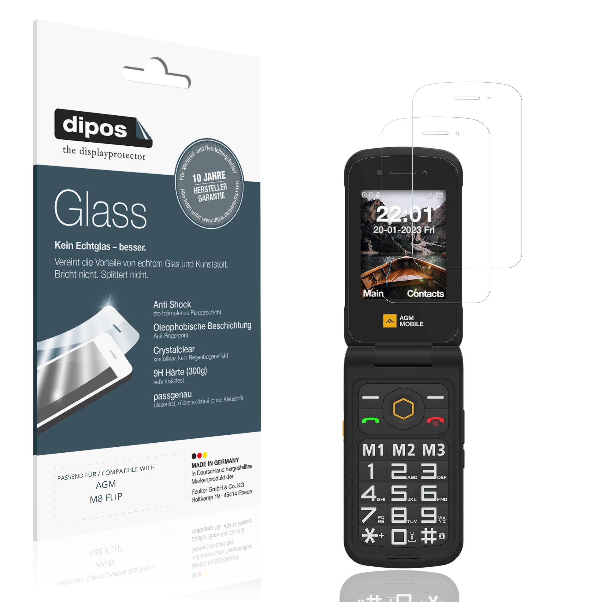 Klare Displayschutzfolie von dipos passend für AGM M8 FLIP, 9H kratzfest und blasenfrei montiert