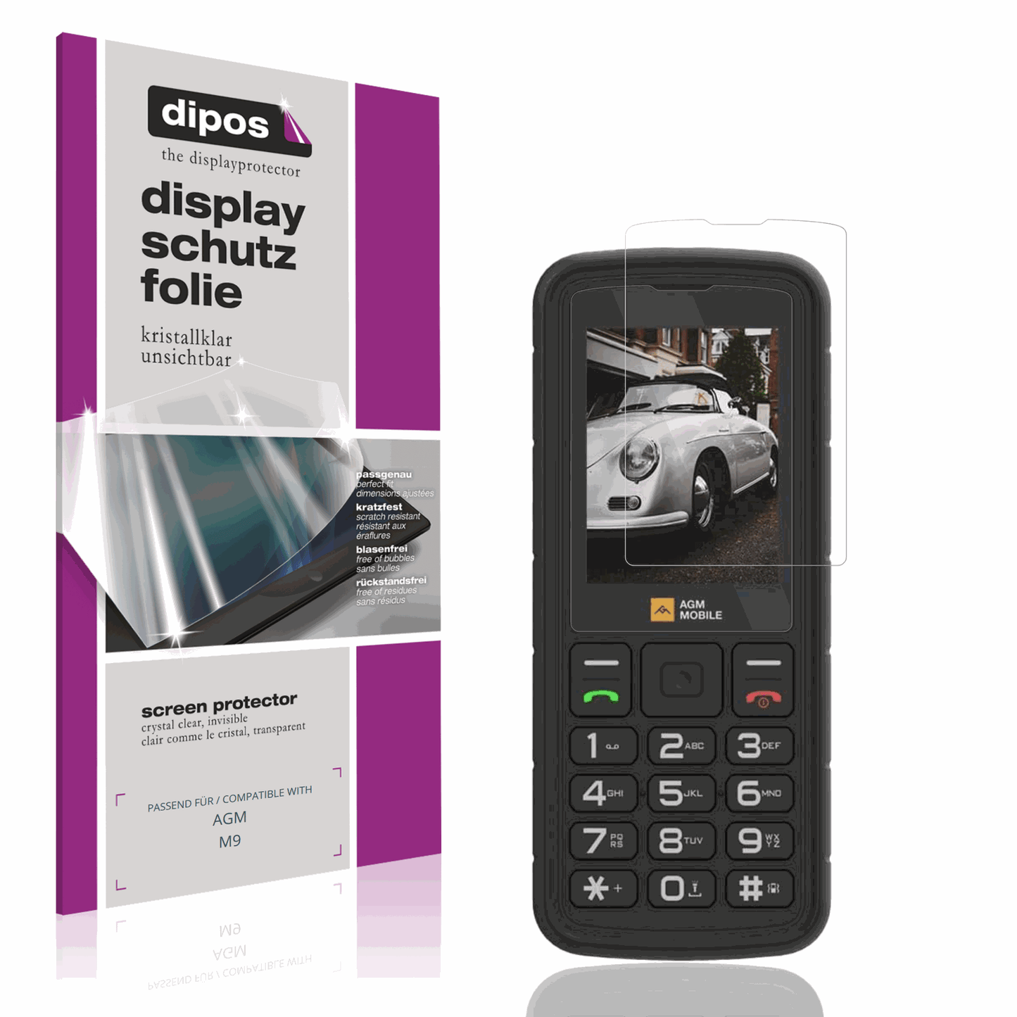Klare Displayschutzfolie von dipos passend für AGM M9, präziser Zuschnitt und blasenfrei montiert