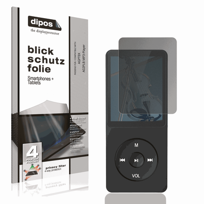 Blickschutzfolie von dipos passend für AGPTEK A02PLB MP3-Player, präziser Zuschnitt und blasenfrei montiert