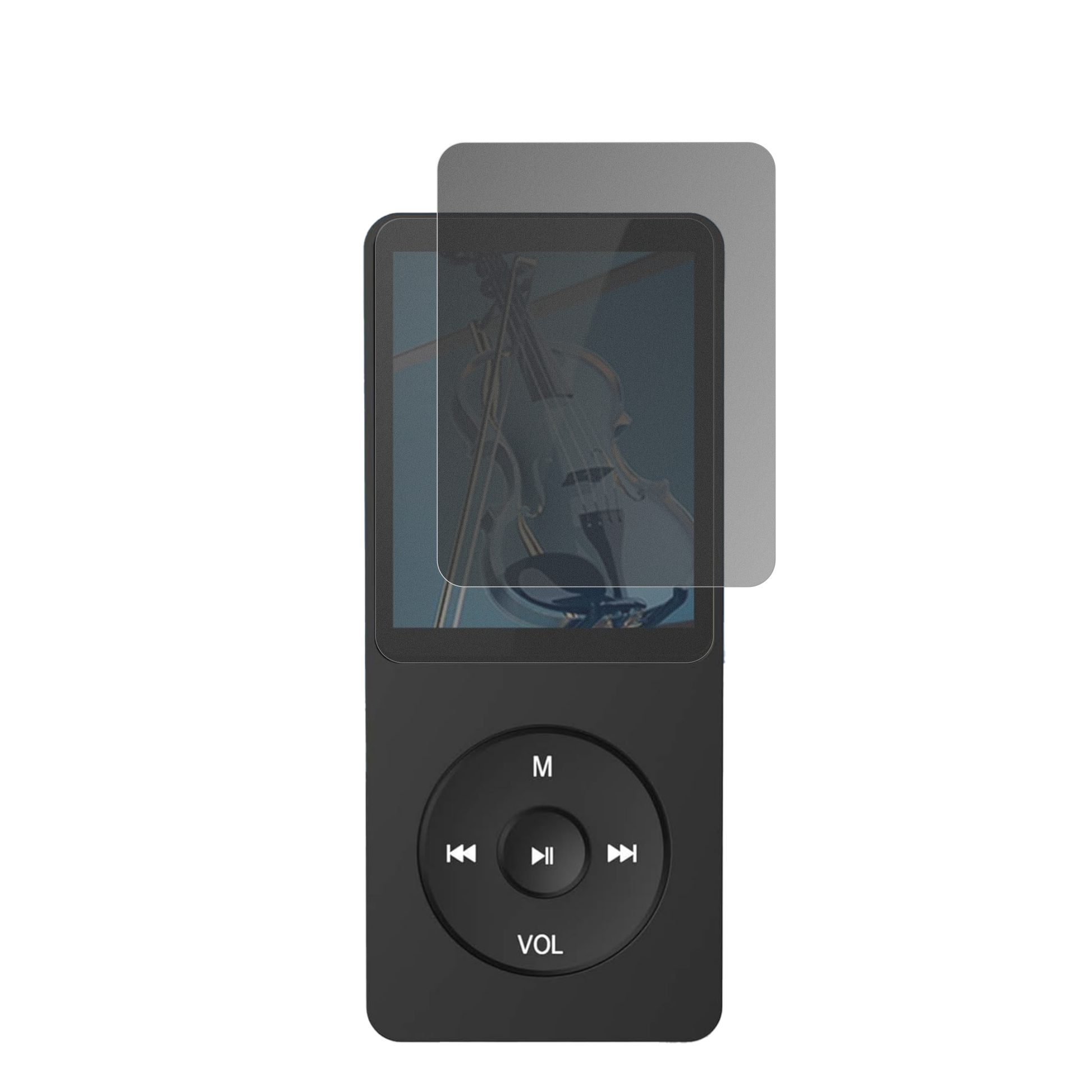 AGPTEKA02PLB MP3-Player mit aufgebrachtem dipos Displayschutz, der seitliche Einblicke blockiert