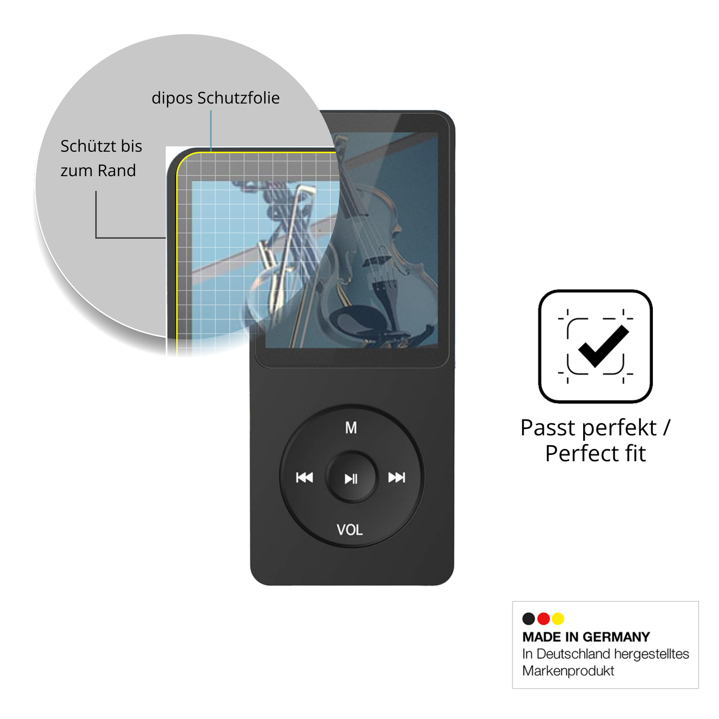 Schutz gegen Kratzer auf dem AGPTEK A02PLB MP3-Player Glas durch Schlüssel oder Ähnliches