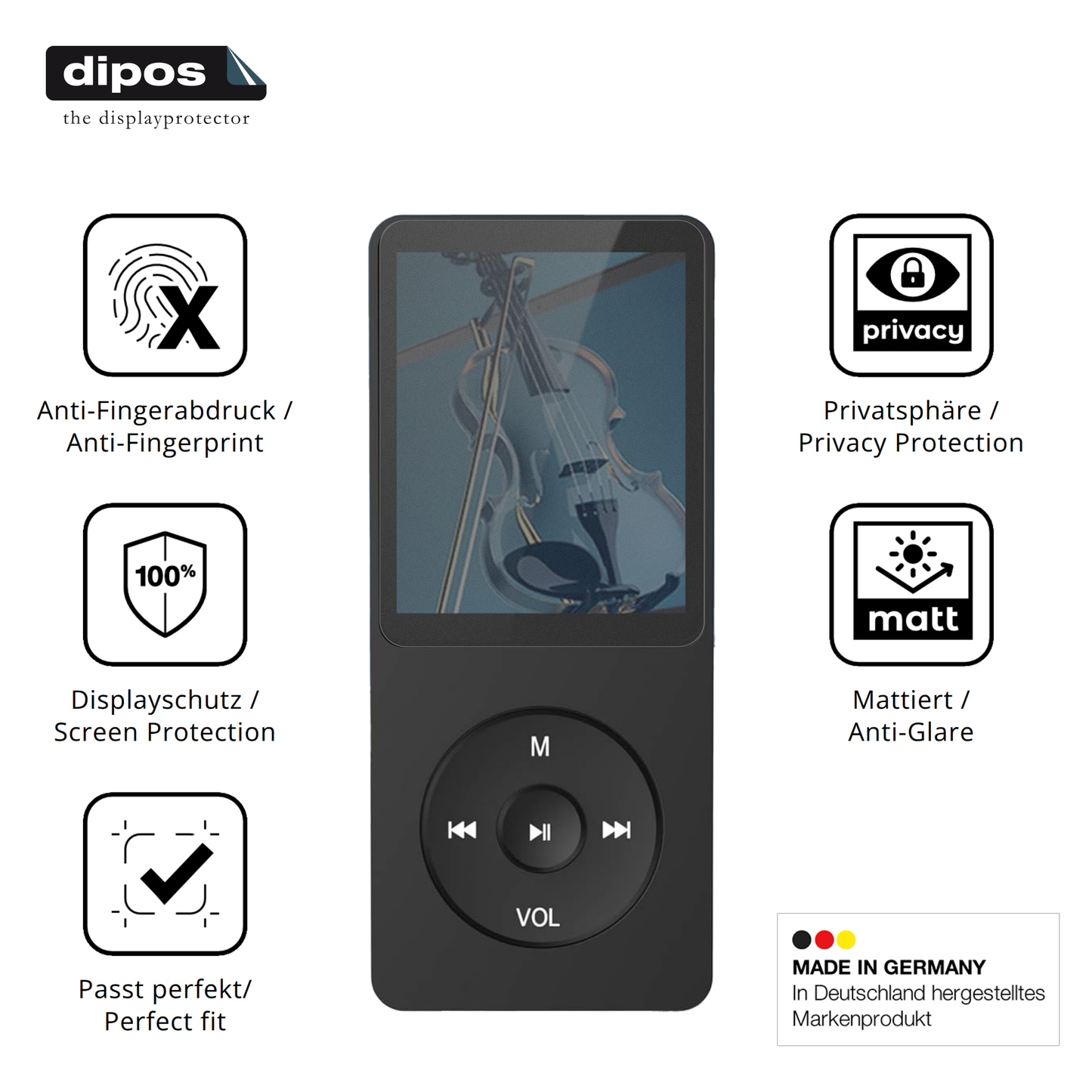 Privatsphäre-Schutz durch Sichtschutz-Folie passend zugeschnitten für AGPTEK A02PLB MP3-Player